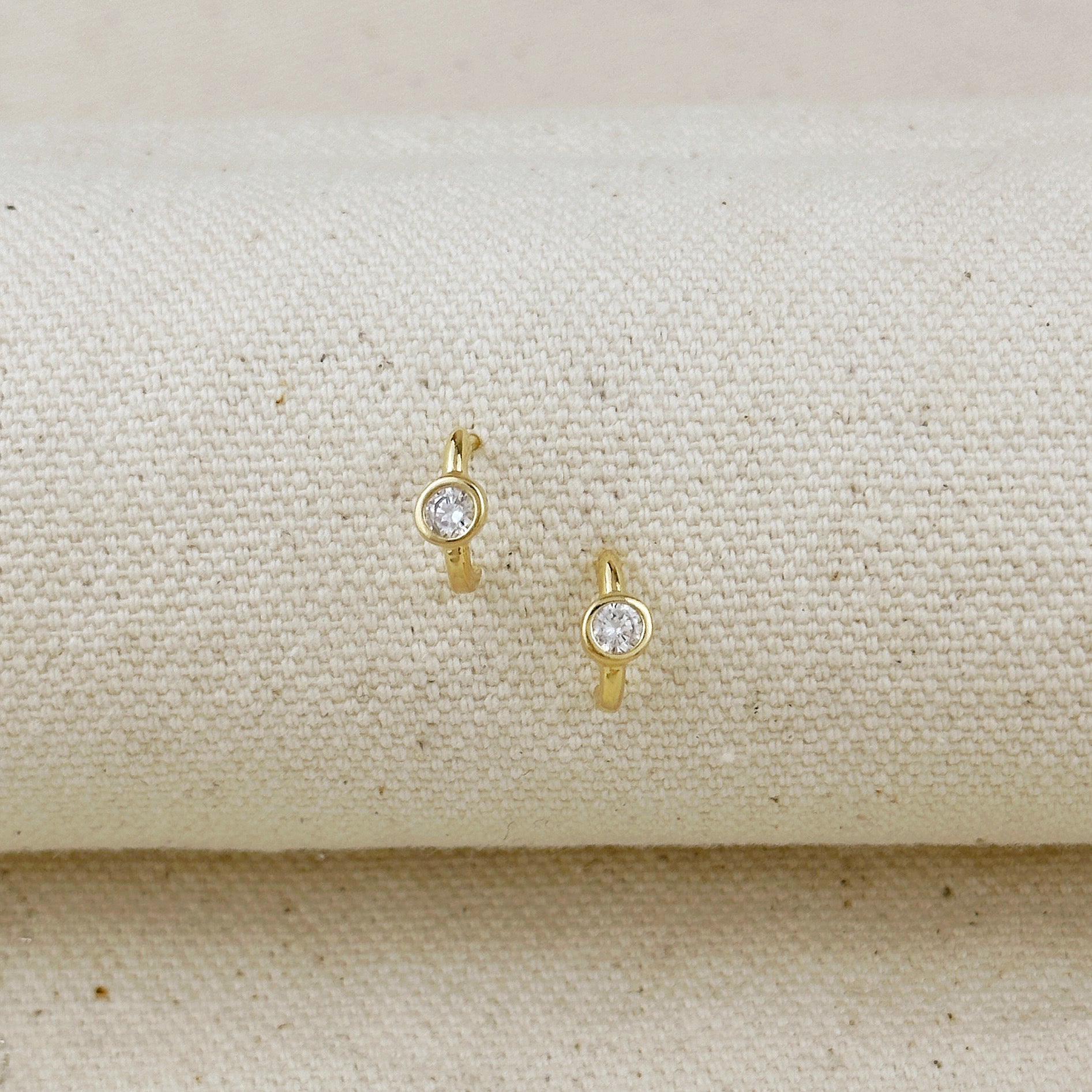 18K Gold Filled Solitaire Bezel CZ C Hoop Earrings for Women - Elegant Cubic Zirconia Huggie Earrings for Everyday Wear, Date Night & Special Occasions