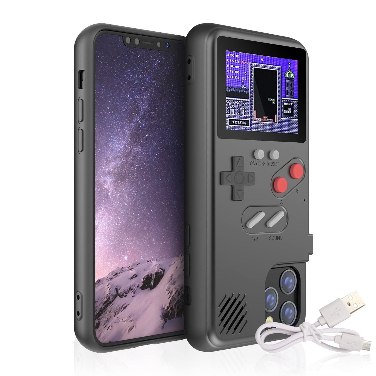 Retro 3D Gameboy Phone Case for iPhone X/XS - Autbye Shockproof Video Game Console Case with 36 Classic Games & Color Display (Black) - Perfect for Gaming Enthusiasts & Nostalgic Gift Giving