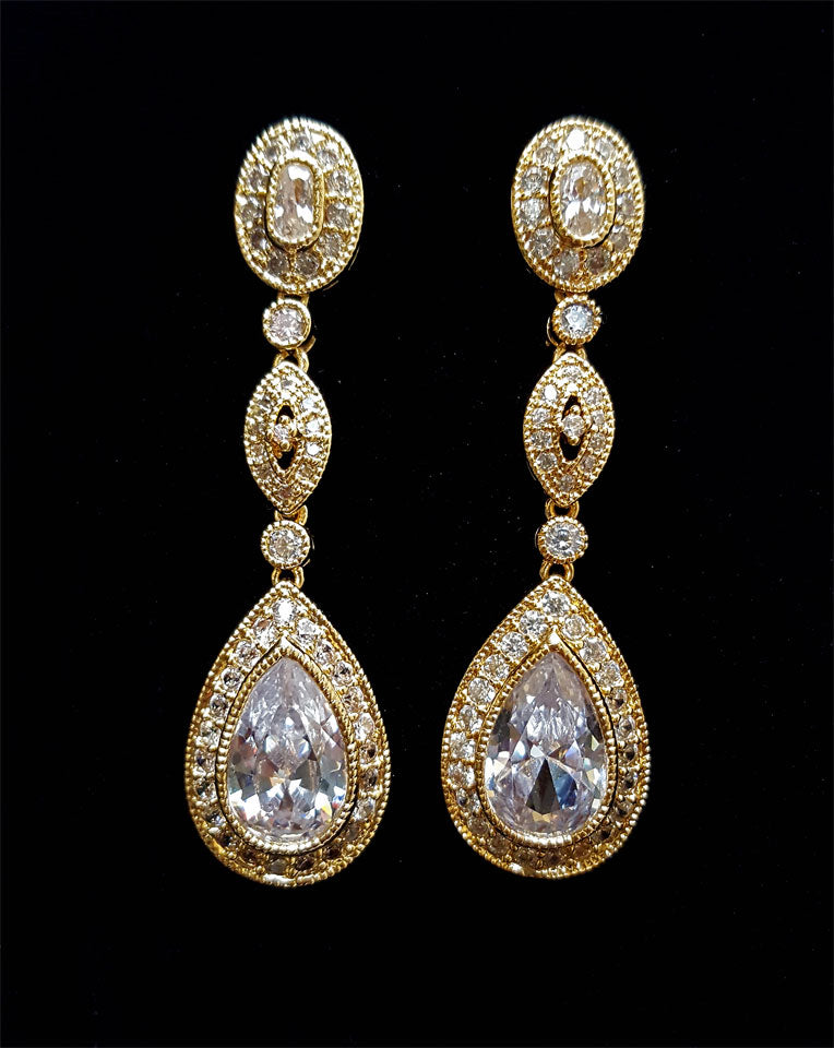 Exclusive Vintage Trio Crystal Drop Earrings - New Arrival at Kezani | Perfect for Weddings, Parties & Special Occasions
