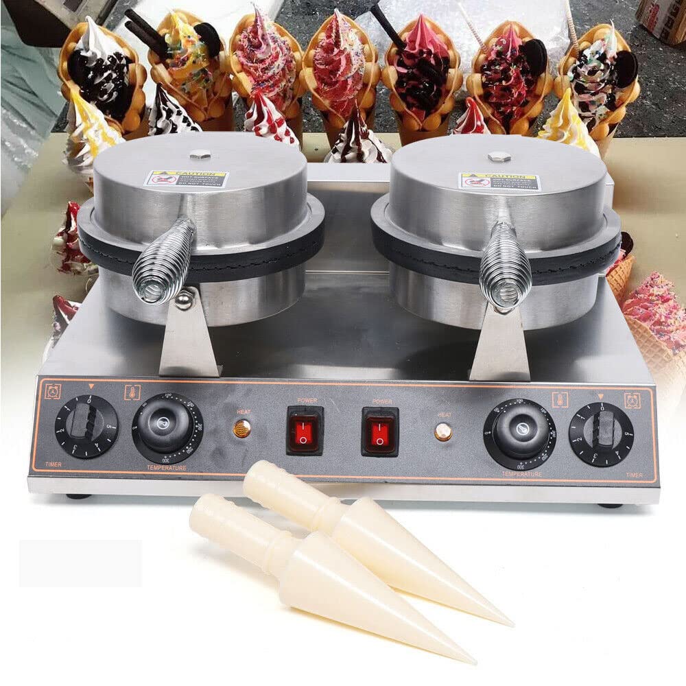 Commercial Ice Cream Waffle Cone Maker Machine - 1200W Dual Non-Stick Plates for Restaurants, Bakeries & Dessert Shops - Perfect for Making Crispy Cones, Ice Cream Bowls & Sweet Treats