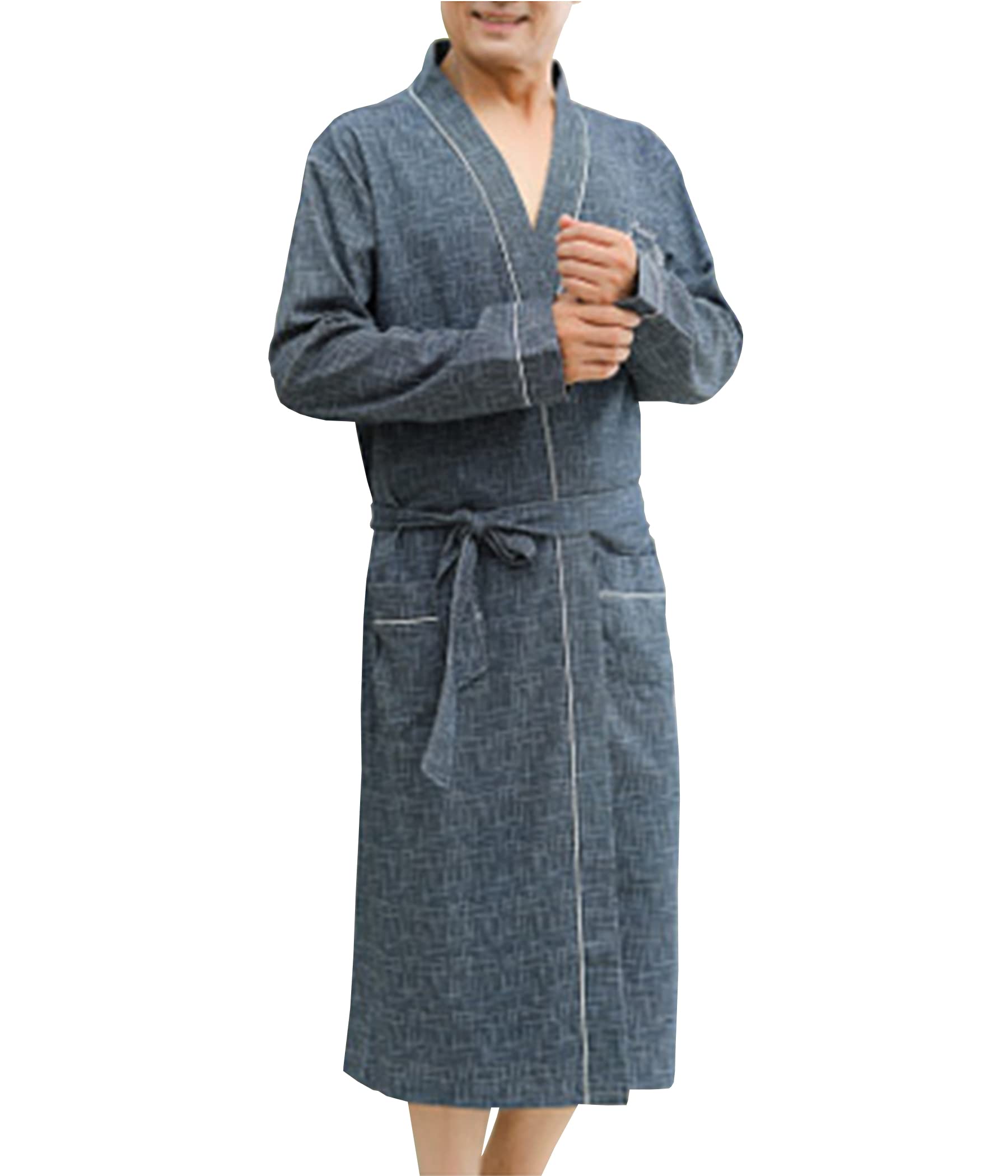 Men's Quick-Dry Bathrobe - Soft Polyester Cotton Blend Long Sleeve Cardigan Sleepwear | Cozy Home Robe & Dressing Gown for Lounging, Spa Days & Relaxing Evenings