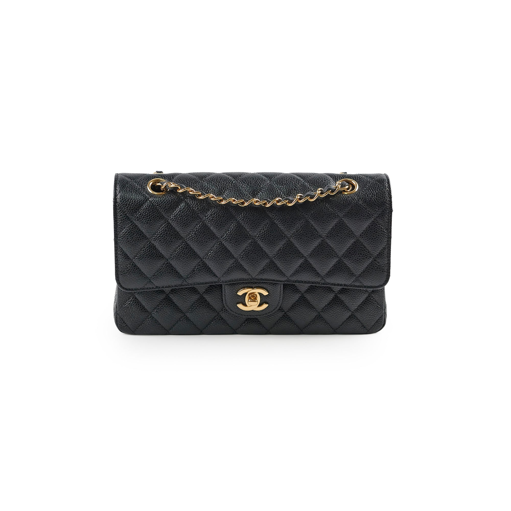Chanel Medium/Large Double Classic Flap Bag in Black Caviar Leather - 31 Series | Luxury Handbag for Women, Perfect for Work, Evening Events & Everyday Use