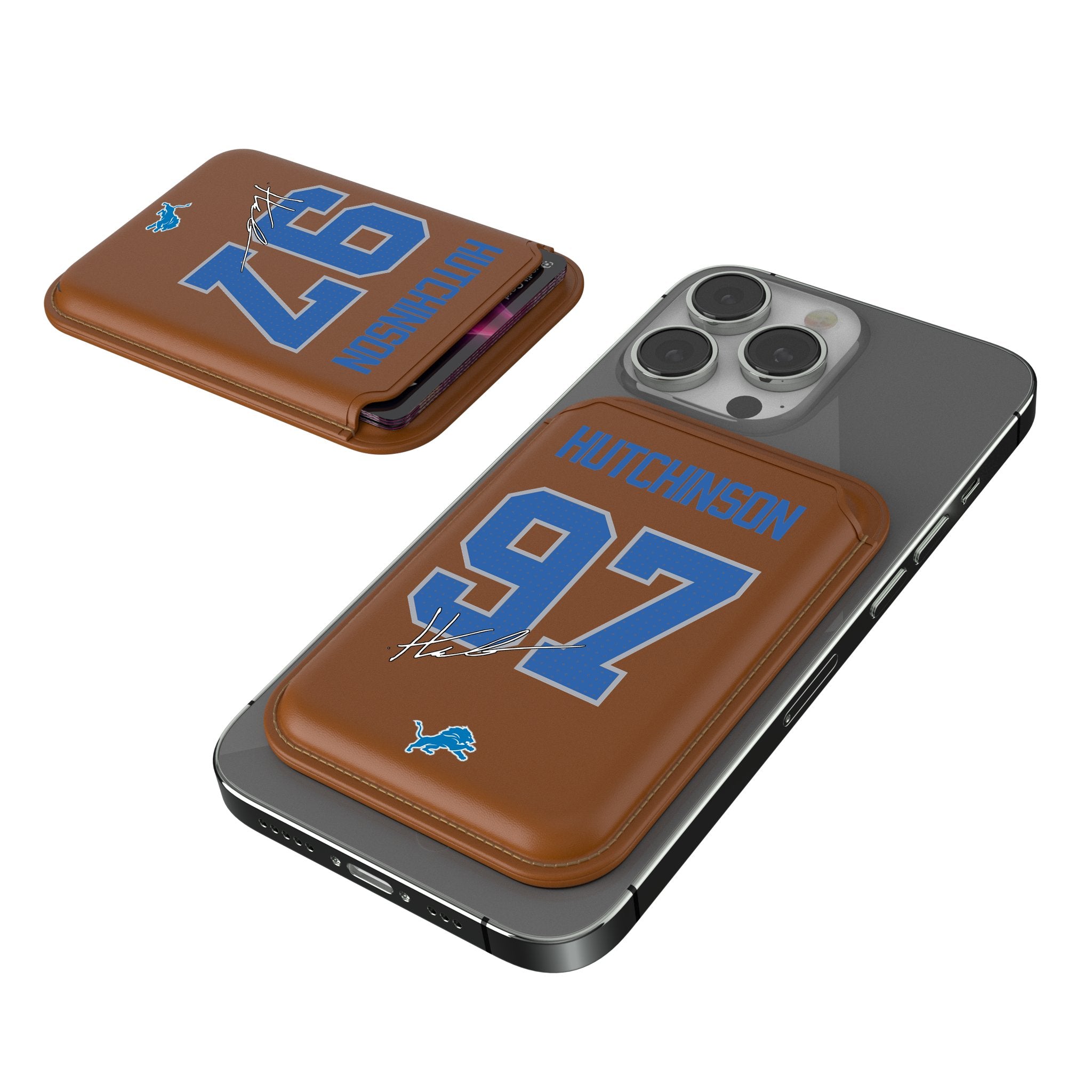 Aidan Hutchinson Detroit Lions 97 Ready Brown Magnetic Credit Card Wallet - Slim RFID Blocking Wallet for Men, Perfect for Football Games & Everyday Use
