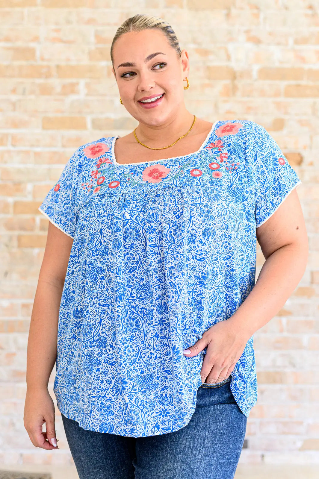 Floral Print Blouse for Women - Elegant Royal Blue Top with Floral Design | Perfect for Casual Wear, Office Outfits & Special Occasions