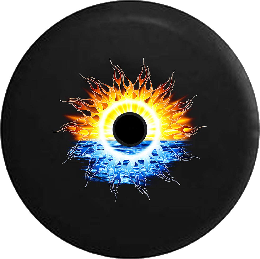 **Universal 32 Inch Black MUD JL Tire Cover with Camera Hole - Durable Sun Protection for Jeep Wrangler JL, Perfect for Summer Off-Road Adventures & Travel**