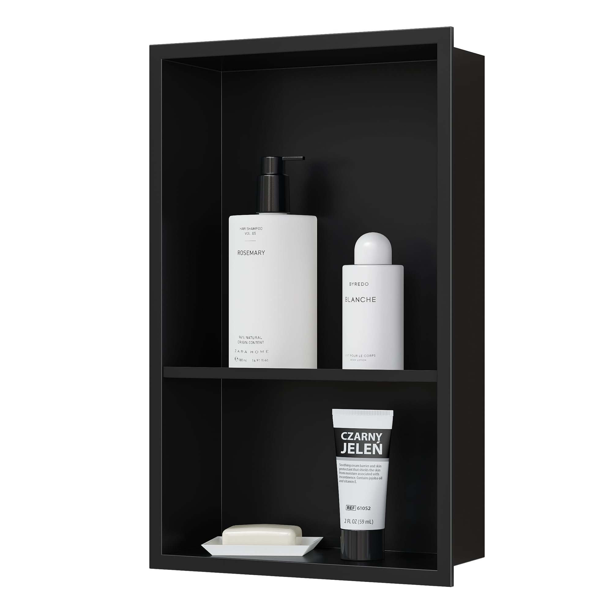 18x12 Inch Stainless Steel Shower Niche with Double Shelves - No Tile Needed Recessed Bathroom Wall Storage - Matte Black Finish for Modern Showers & Spa Bathrooms