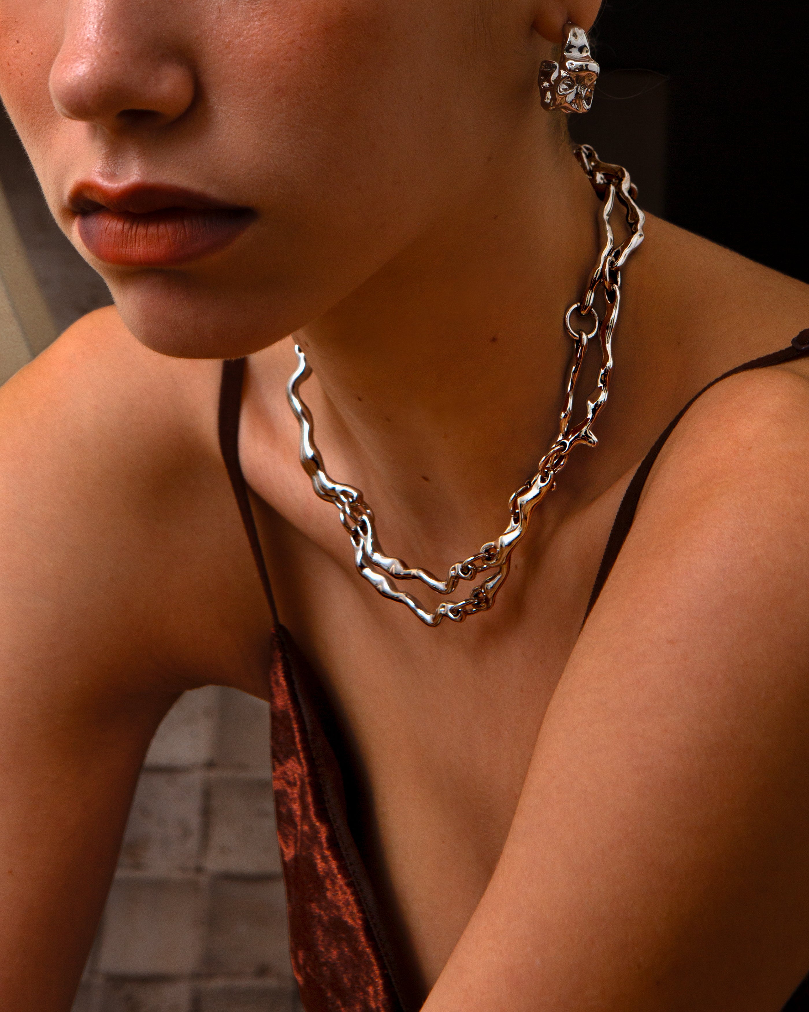 925 Sterling Silver Molten Necklace for Women - Elegant Layering Jewelry for Everyday Wear & Special Occasions