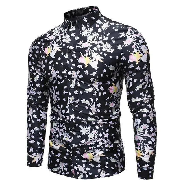 Men's Leaf Print Slim Fit Casual Shirt - Breathable Comfort for Outdoor Activities & Daily Wear