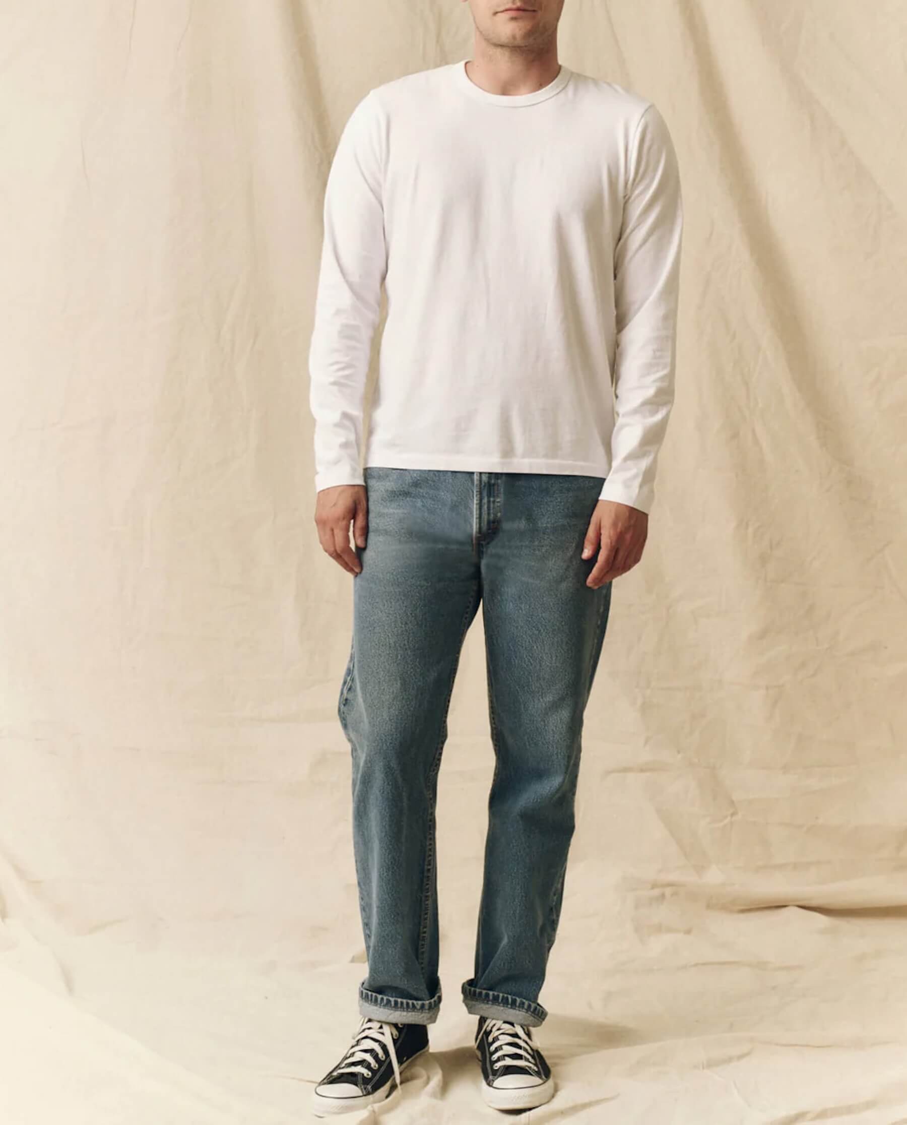 Men's Slim Fit Pure Knit Long Sleeve Crew Neck T-Shirt - True White - Perfect for Casual Wear, Office & Layering