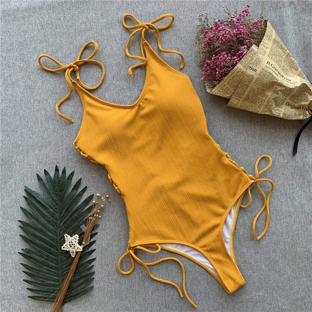 Stylish Walnut Fashion Women's One-Piece Swimwear - Strappy Lace-Up Backless Jumpsuit Bikini for Beach & Pool (Medium) | Perfect for Summer Vacations, Resort Getaways and Tropical Holidays
