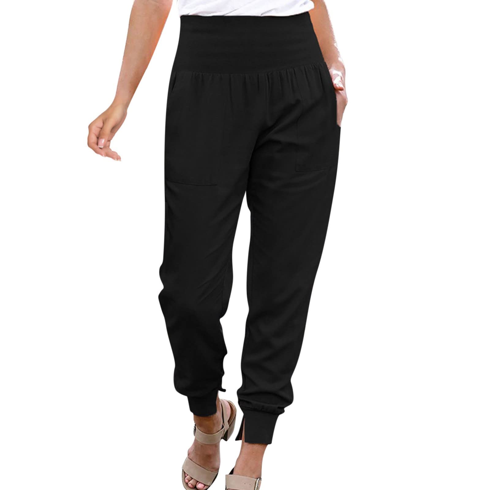 **Women's Flare Pants - Stretchy High-Waisted Casual Trousers with Pockets | Elegant & Comfortable Fabric for Jogging, Workout & Everyday Wear**