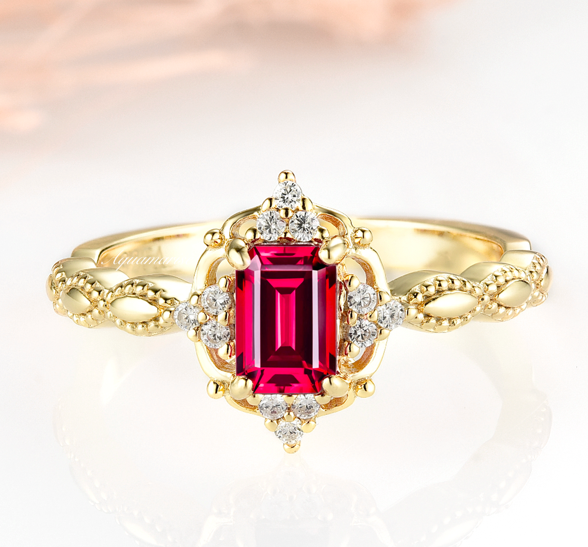 Vintage Ruby Ring 14K Yellow Gold Vermeil - Elegant Handmade Jewelry for Women, Perfect for Weddings, Anniversaries & Special Occasions