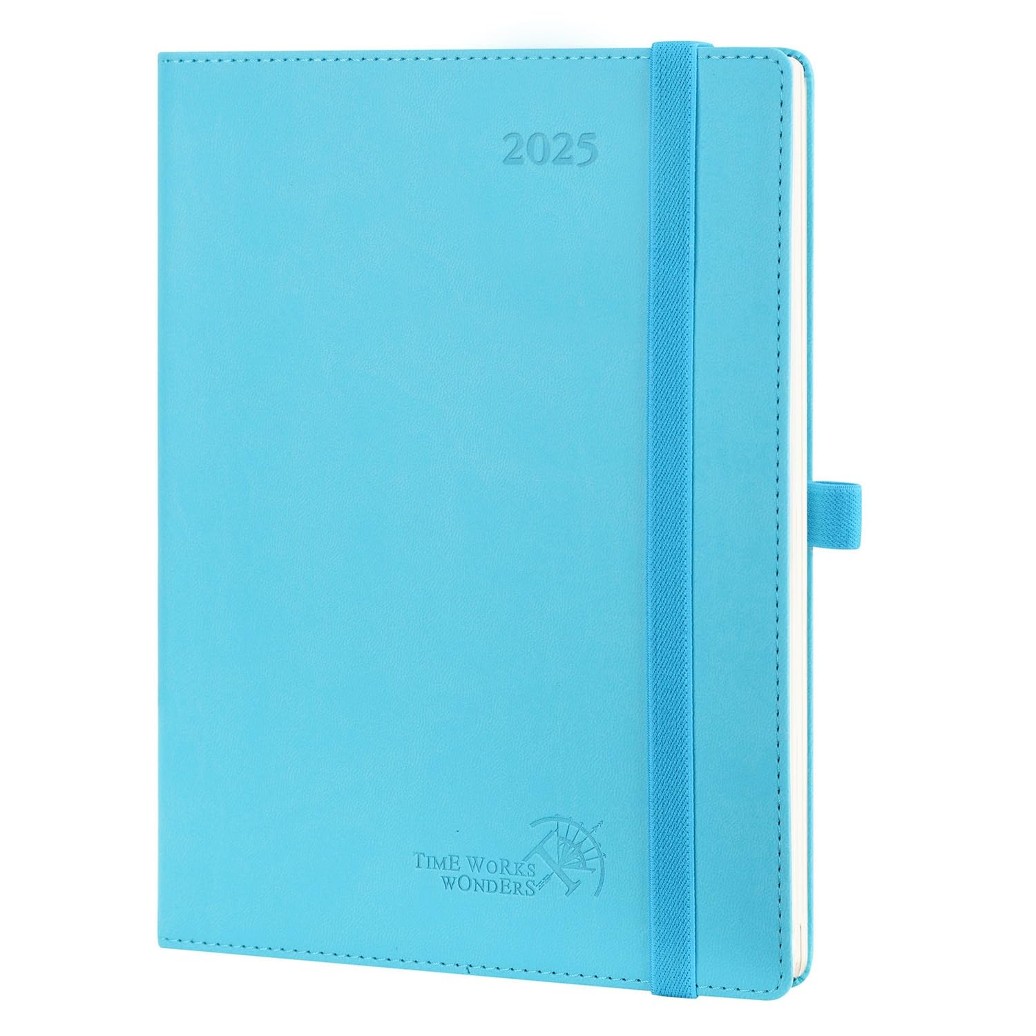 POPRUN 2025 Weekly Planner - 22 x 16.5 cm Soft PU Leather Cover, Vertical Layout (Jan-Dec 2025), 12-Month Agenda with 2 Ribbon Bookmarks, FSC® Certified 100g/m² Paper, Teal Blue - Perfect for Office, School & Personal Organization