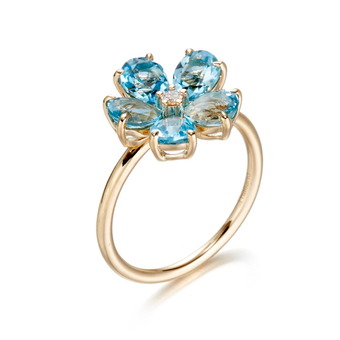 Swiss Blue Topaz & Diamond Forget Me Not Ring - Elegant Birthstone Jewelry for Women, Perfect Gift for Anniversary, Engagement, or Valentine's Day
