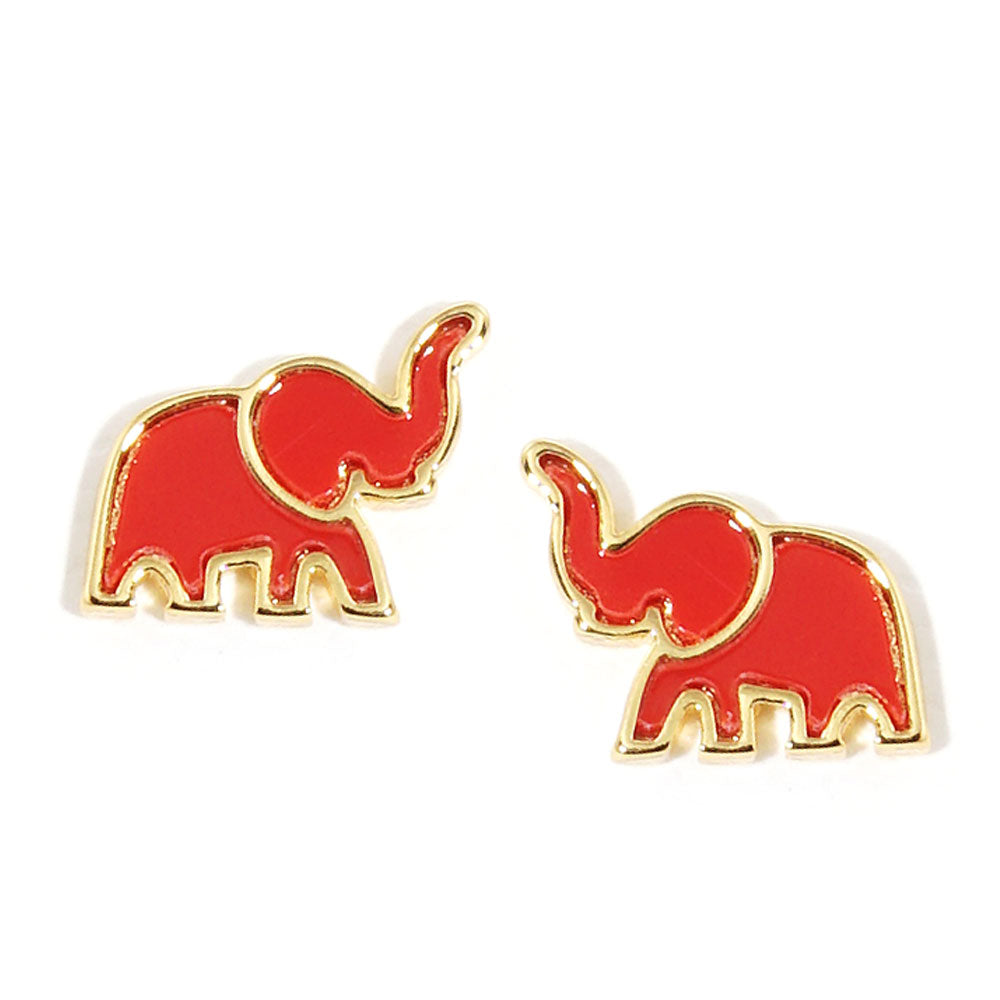 Red Gold Dipped Enamel Elephant Stud Earrings for Women - Elegant Jewelry Gift for Birthday, Anniversary & Special Occasions
