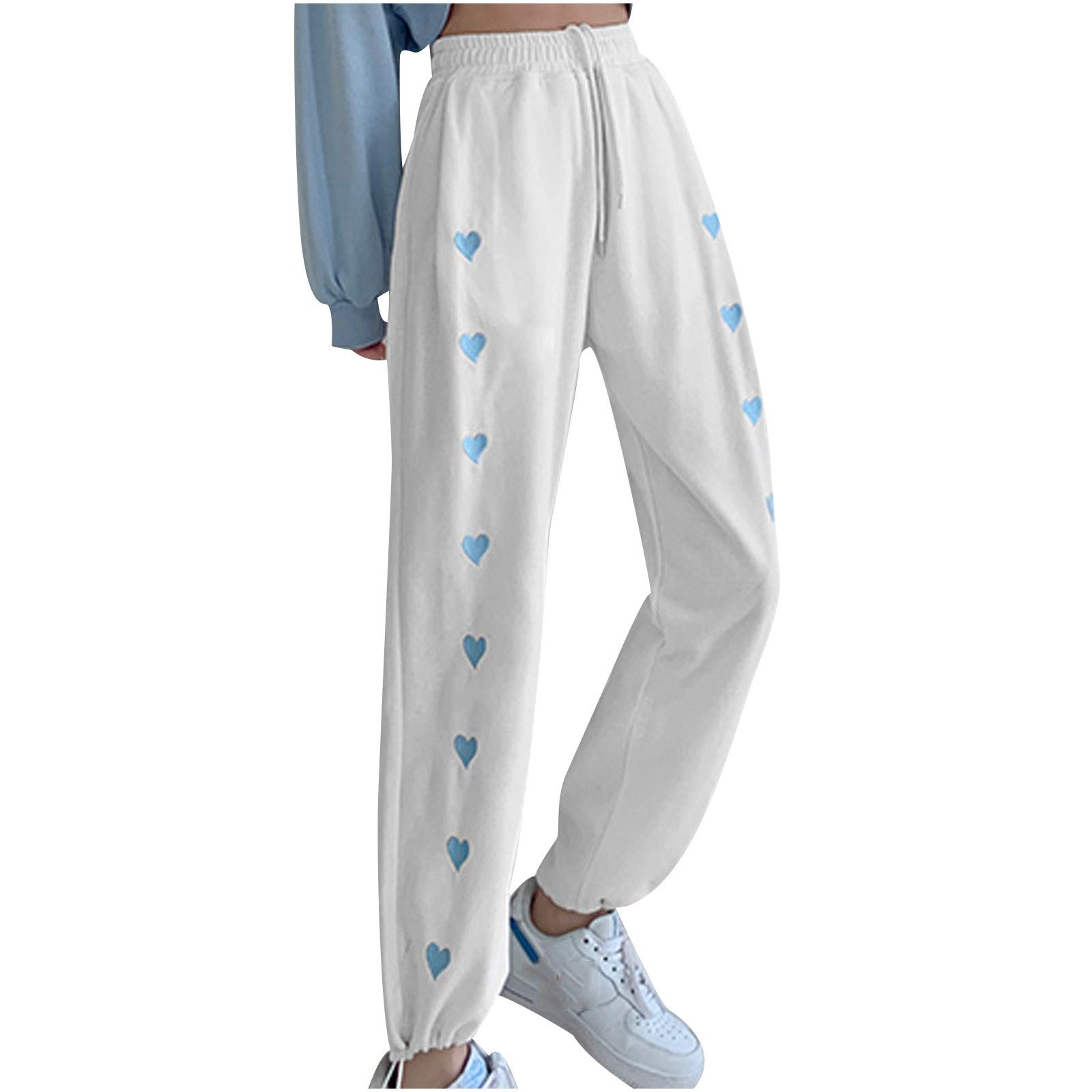 **FENGQI Women's High Waist Baggy Pants - Loose Fit Long Casual Pants with Drawstring & Printed Design - Perfect for Streetwear, Lounge & Travel**