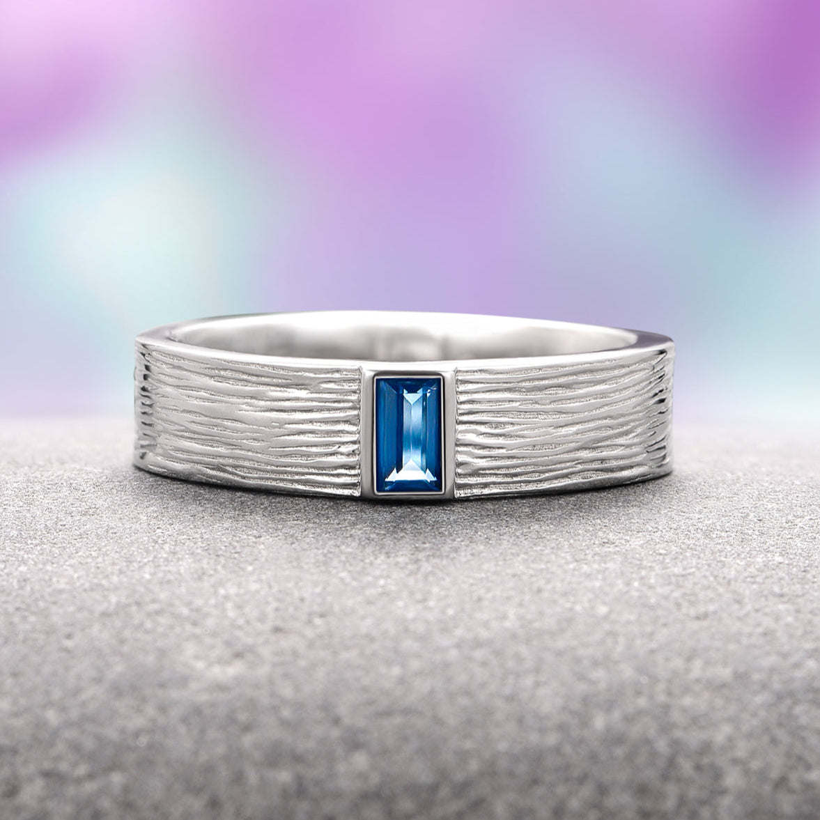5MM Sterling Silver Rustic London Blue Topaz Wedding Band for Women – Perfect for Engagement, Anniversary & Bridal Jewelry Gifts