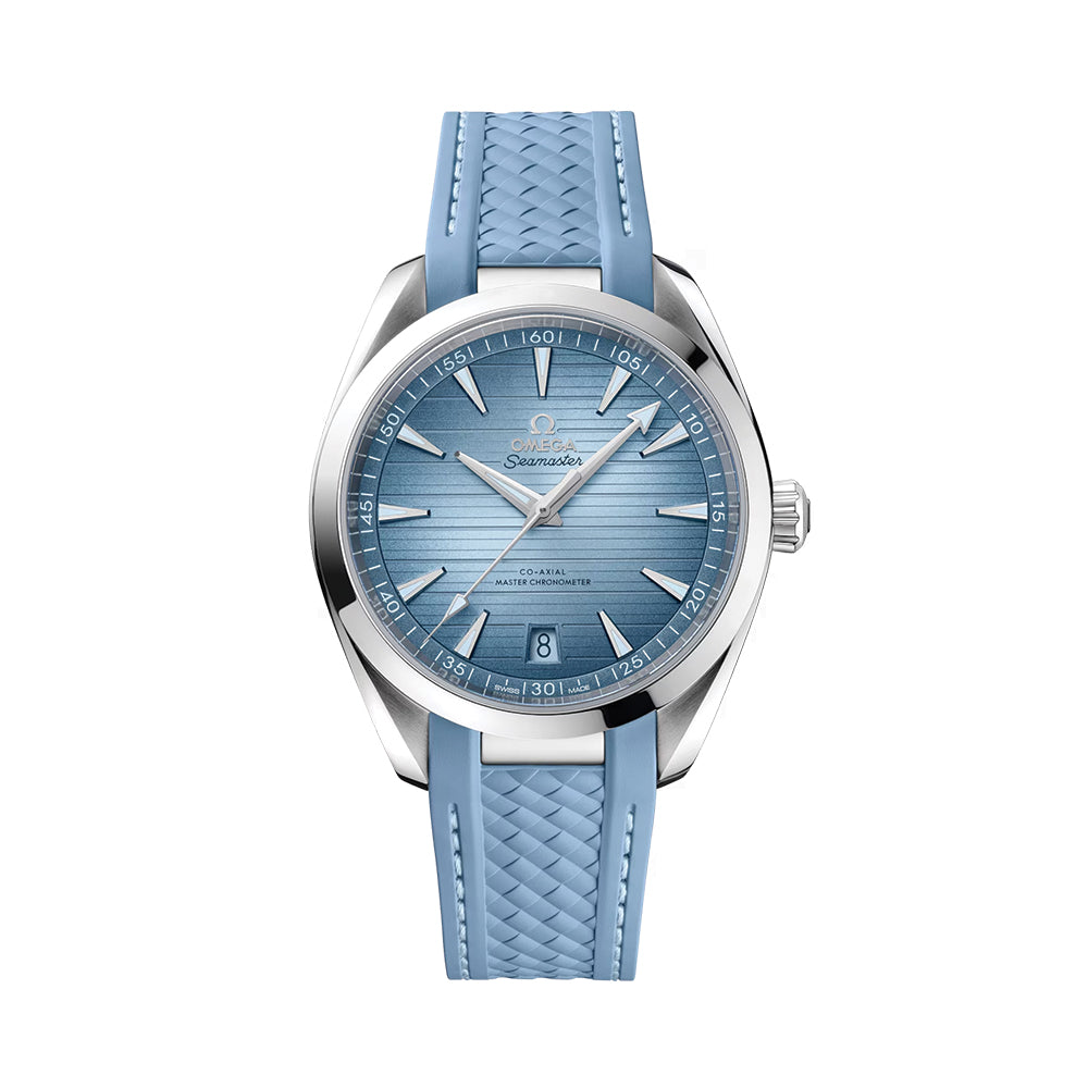 Omega Seamaster Aqua Terra 150M Co-Axial Master Chronometer 41mm Blue Dial Men's Watch on Rubber Strap - Luxury Dive Watch for Swimming, Sailing & Everyday Wear