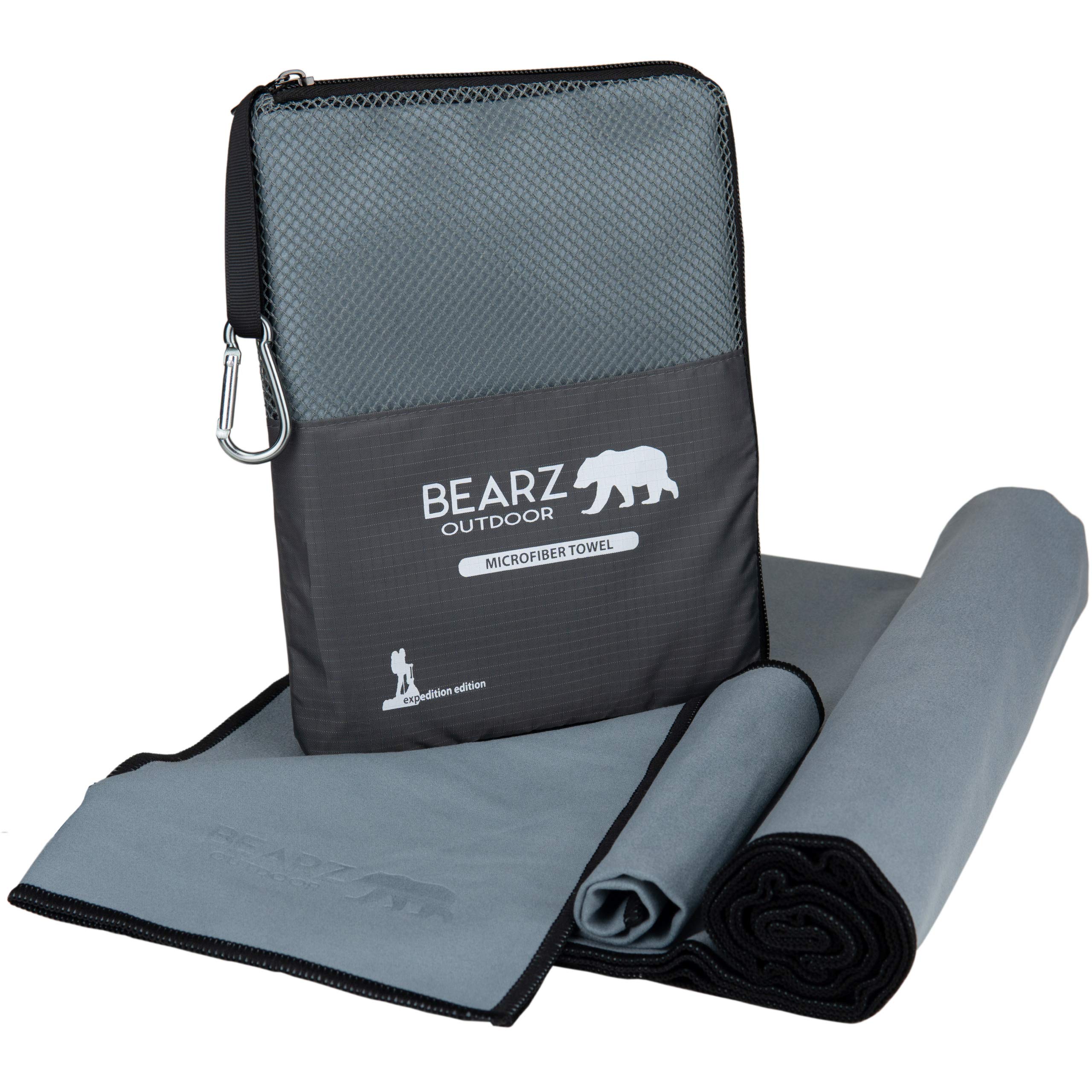 BEARZ Outdoor Microfiber Towel Set - Ultra Absorbent Quick Dry Gym, Yoga, Camping & Travel Towels - Lightweight Compact Sports & Beach Towel with Free Face Towel - Perfect for Workouts, Swimming & Outdoor Adventures