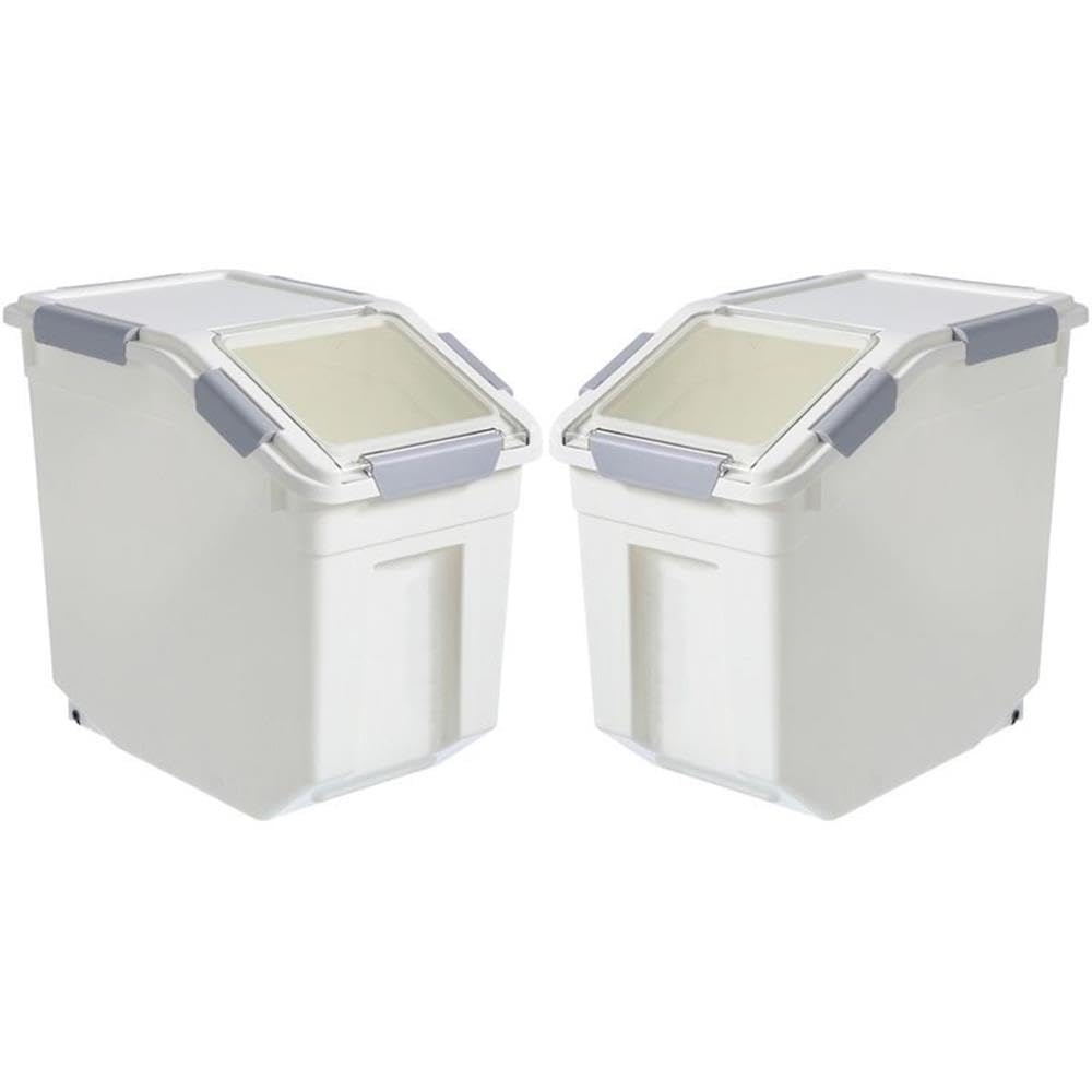 HANAMYA 7.5 Liter / 8 lbs BPA-Free Pet Food Storage Container with Measuring Cup - Airtight Dry Food Dispenser for Dog Food, Cat Food, Rice, Grain & Flour - White & Gray (2-Pack) - Perfect for Kitchen Pantry & Pet Food Organization