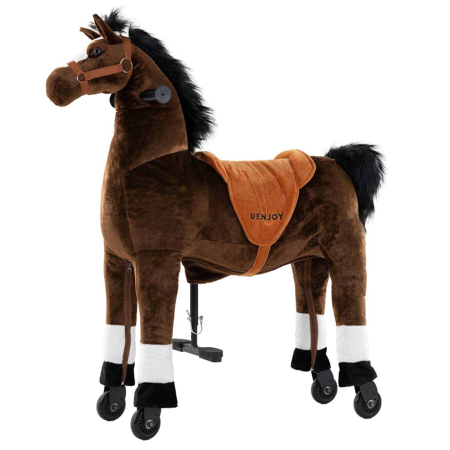 Large Ride-On Horse Toy for Kids & Adults - Mechanical Walking Plush Pony Rider, No Battery Needed, Max Weight 187LBS, Chocolate Brown - Perfect for Indoor/Outdoor Play, Birthday Gifts & Pretend Play Adventures