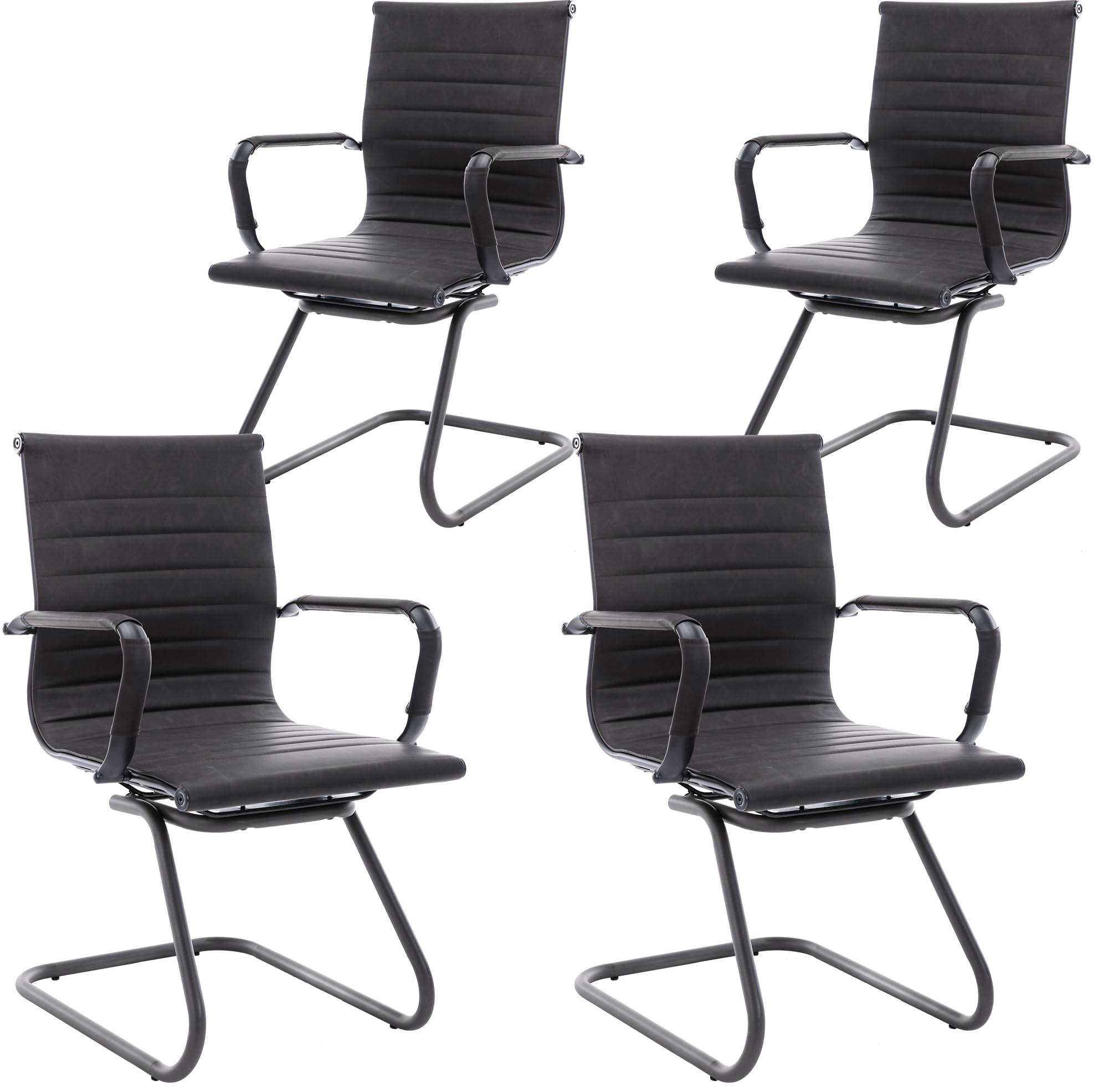 Wahson Office Guest Chairs - 4 Pack Leather Mid Back Conference Chairs with Sled Base, No Wheels Reception & Waiting Room Chairs for Meeting, Lobby, Restroom - Charcoal | Perfect for Office Waiting Areas, Conference Rooms & Commercial Spaces