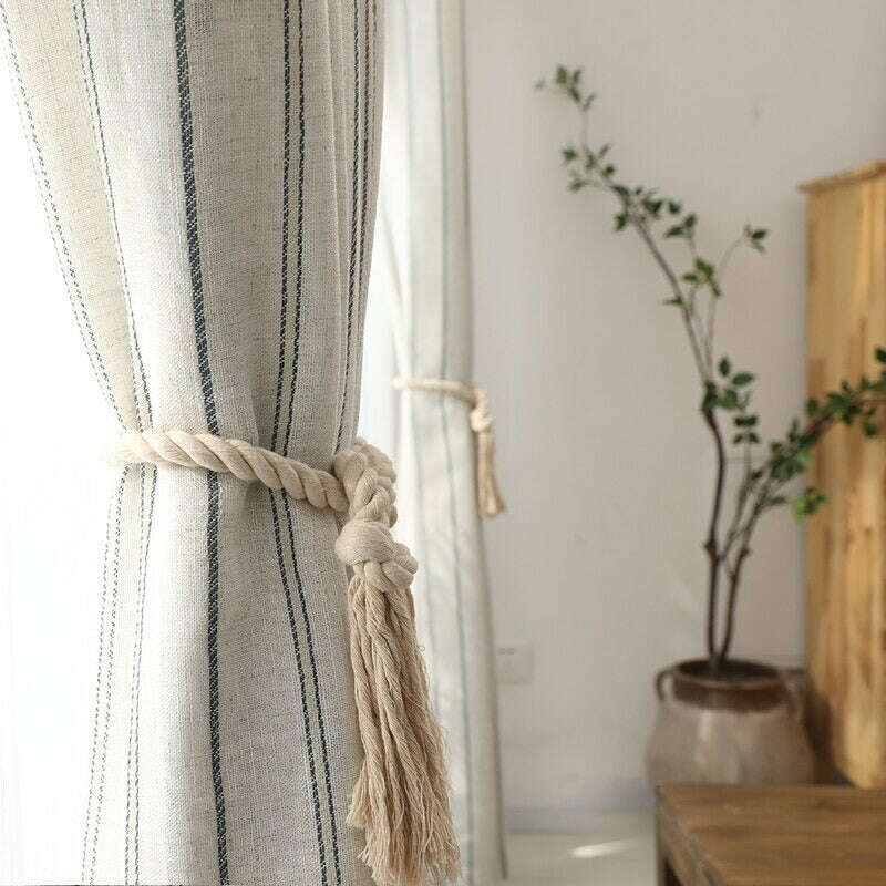 Annapolis Linen Stripe Semi-Sheer Beige Curtains - Light Filtering Window Treatment for Living Room & Bedroom