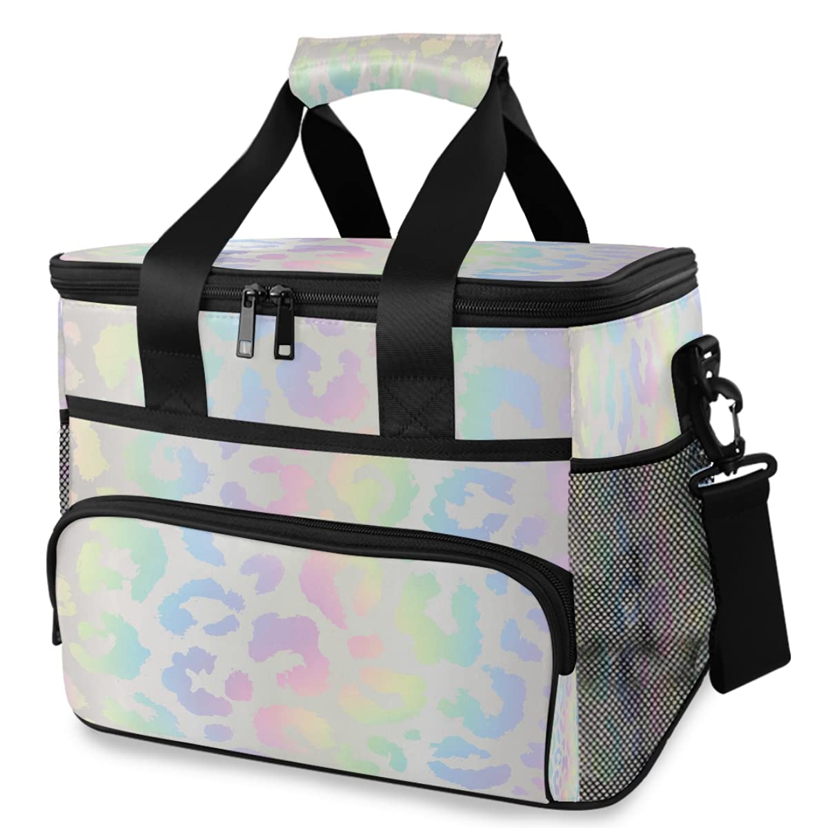 MNSRUU Insulated Cooler Bag - Iridescent Leopard Print Lunch Tote, Picnic & Beach Cooler Box with Adjustable Shoulder Strap | Perfect for Outdoor Activities, Camping, Work Lunch & Summer Parties