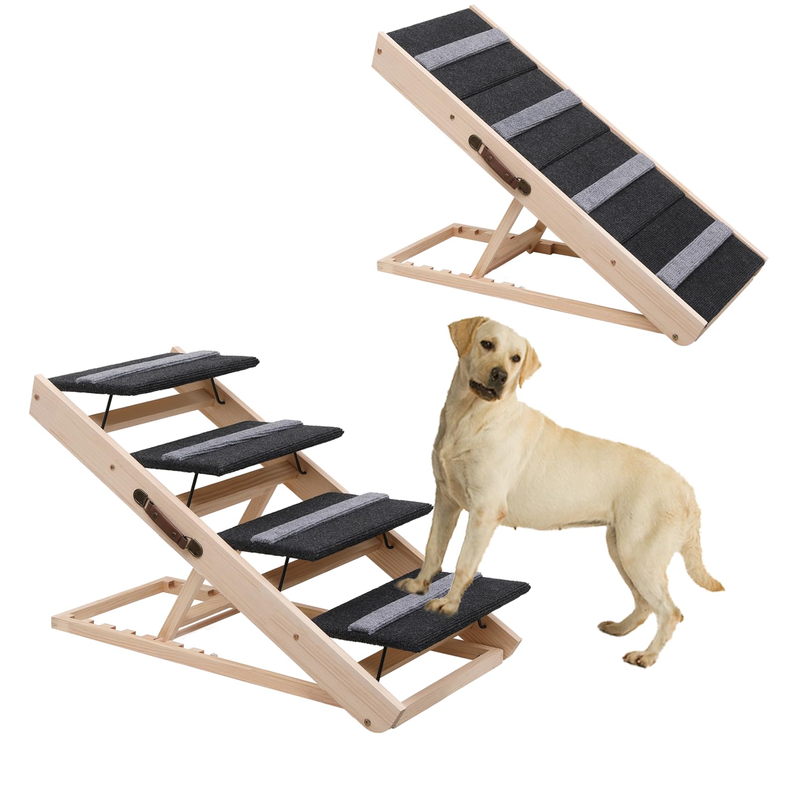 Upgrade 2-in-1 Pet Ramp & Dog Stairs - Foldable, Portable Pet Steps for Small & Large Dogs - Non-Slip Surface - Adjustable Height 11.8