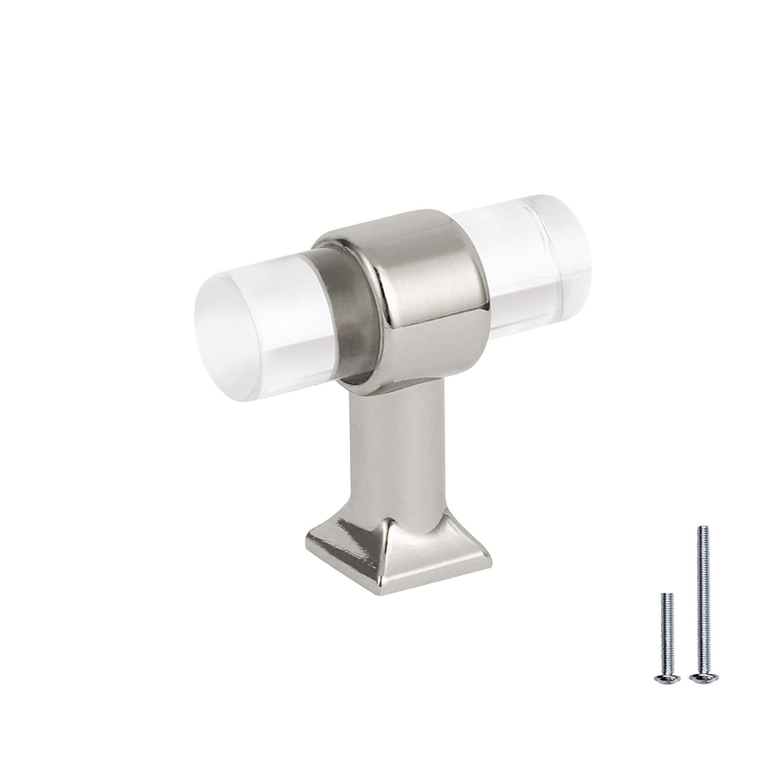 1 Pack Clear Acrylic Cabinet Handle - Single Hole Door Knob, Polished Chrome Zinc Alloy Drawer Pull Handle for Kitchen Cabinets & Furniture - Perfect for Modern Home, Office, and DIY Projects
