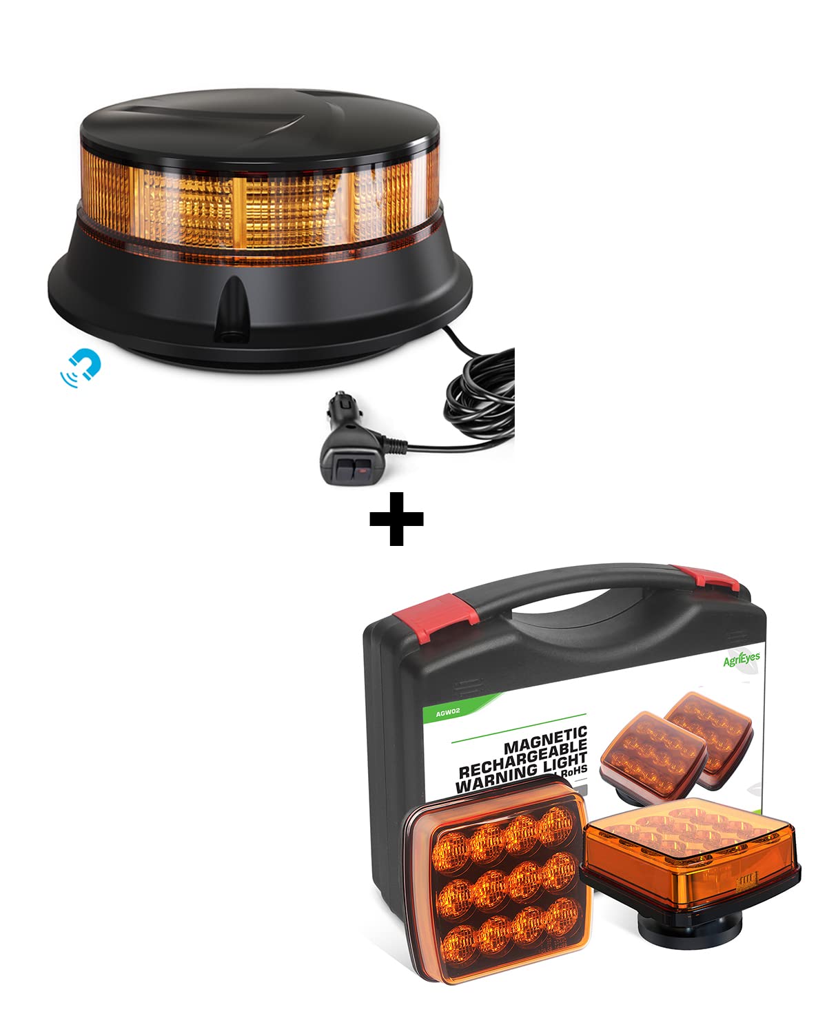 Agrieyes 4.2 Inch 7 Mode Amber Safety Warning Light - Magnetic Flashing Beacon for Trucks, Tractors, Golf Carts & Snow Plows | Hazard Alert & Emergency Vehicle Lighting for Roadside Safety & Construction Zones