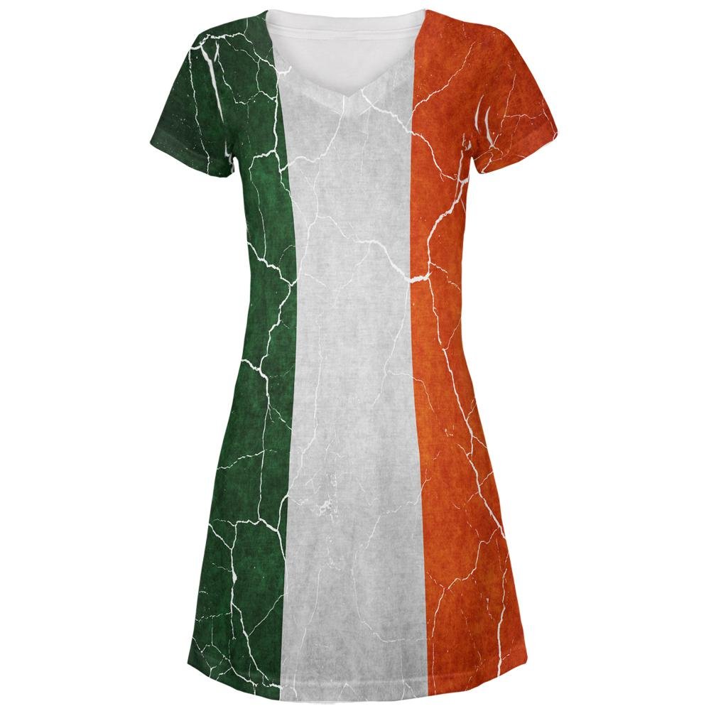 Distressed Irish Flag Print Juniors Cover-Up Beach Dress - Lightweight Summer Swimwear for Pool, Vacation & Casual Outings
