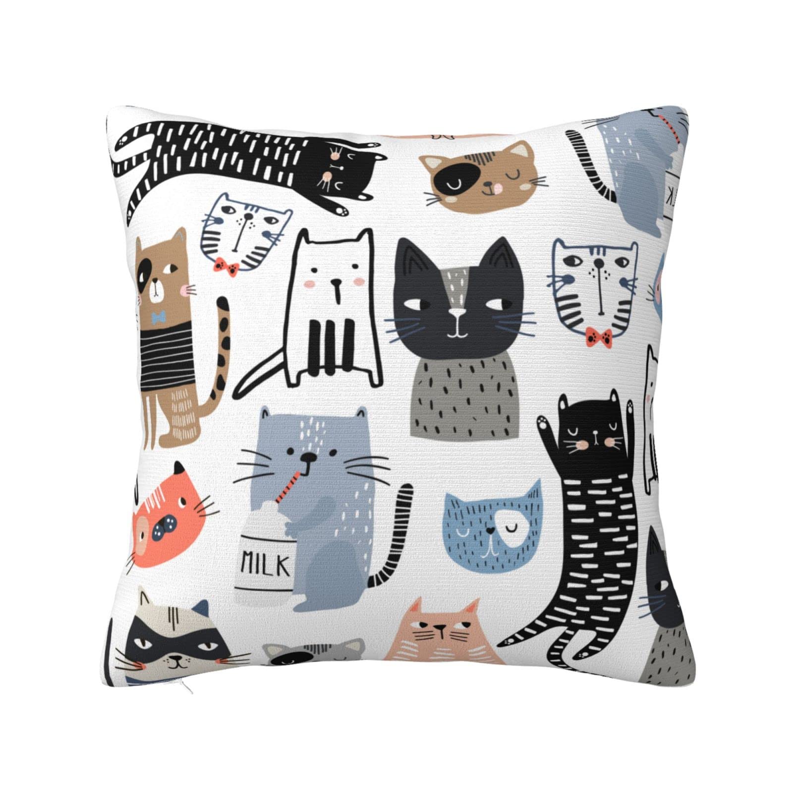 Funny Cats Milk Bottle Throw Pillow Cover 18x18 Inch - Decorative Cushion Case for Couch, Sofa, Bedroom, Living Room, Kitchen & Car | Perfect for Home Decor, Gifts, and Pet Lovers