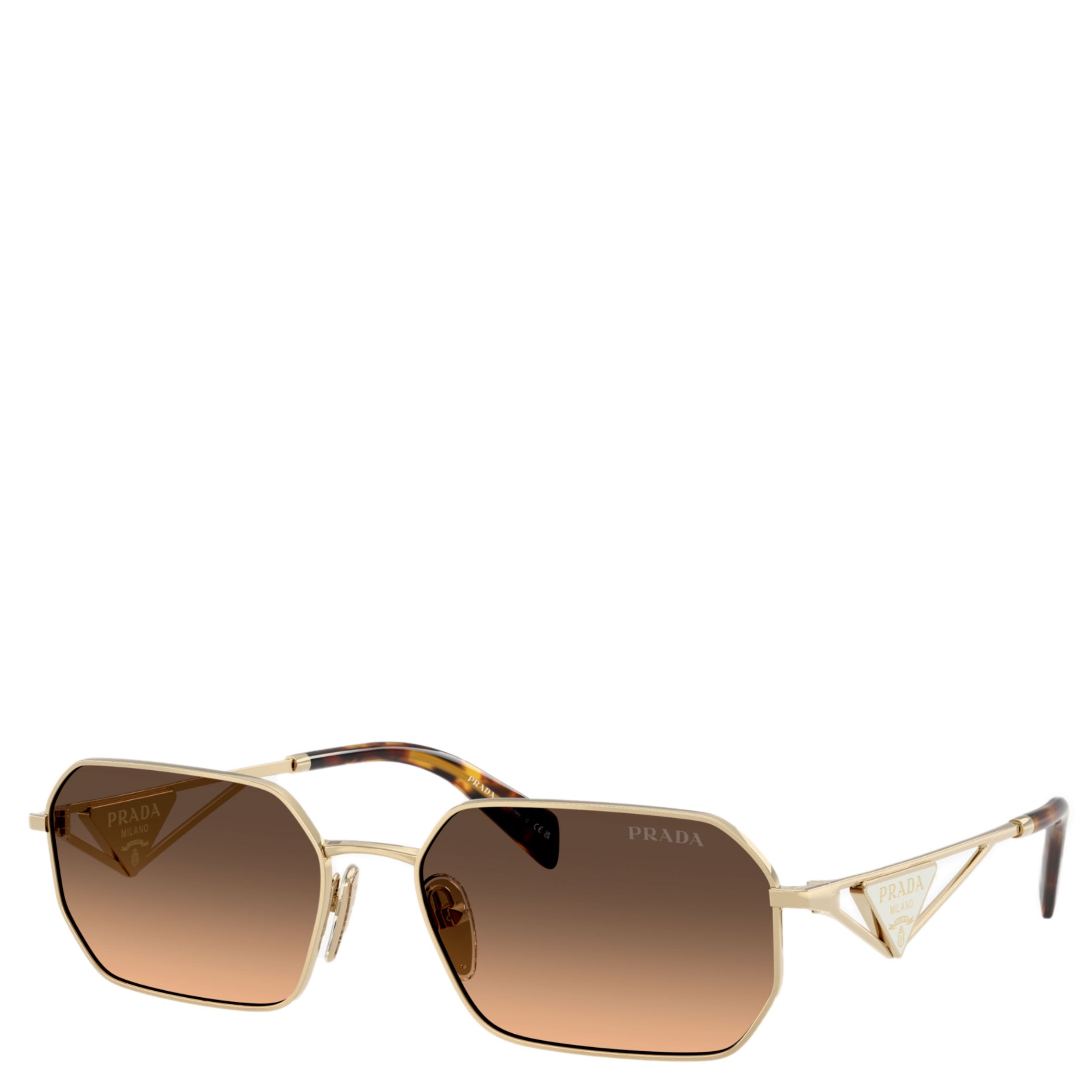 PRADA PRA51 Triangle Rectangle Sunglasses - Gold Frame UV Protection - Luxury Designer Shades for Women & Men - Perfect for Beach, Driving & Fashion Outfits