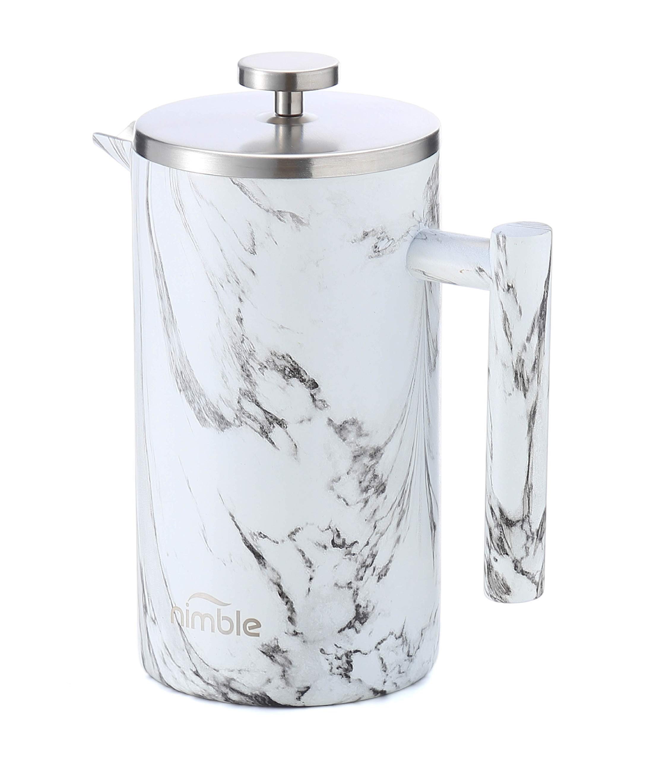Premium Stainless Steel French Press Coffee Maker - 34 oz Double-Wall Insulated, Marble Finish for Hot & Cold Brew - Perfect for Home, Office, Camping & Gifts