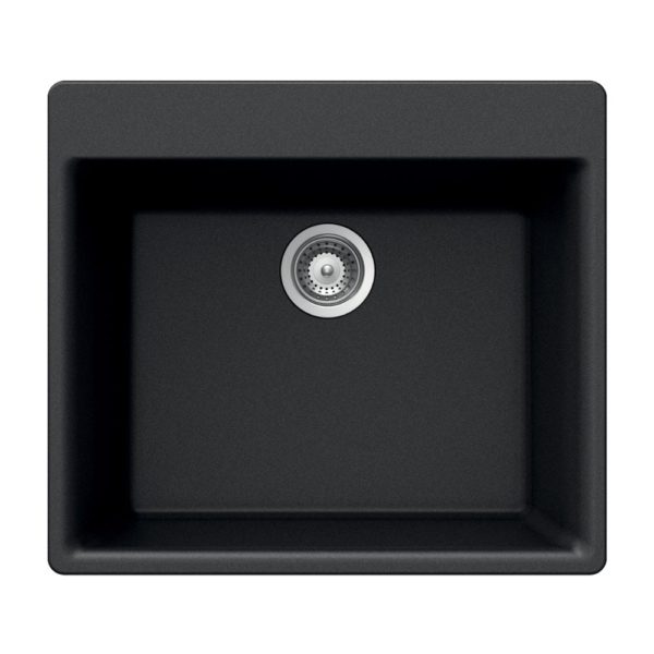 Hamat SIO 2420ST BL Black Granite Composite Topmount Single Bowl Kitchen Sink - Durable & Stylish for Modern Kitchens, Perfect for Food Prep and Dishwashing
