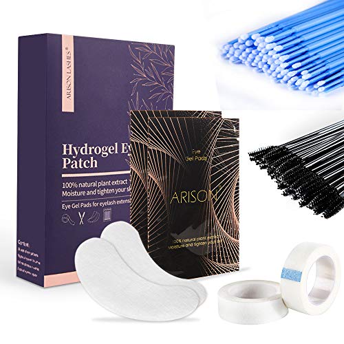 Professional Eyelash Extension Kit - 100pcs Under Eye Gel Pads, 2 Medical Tape Rolls, 100 Disposable Mascara Brushes & Micro Applicators - Complete Lash Extension Supplies for Salon & Home Use - Perfect for Eyelash Technicians & DIY Beauty Makeup