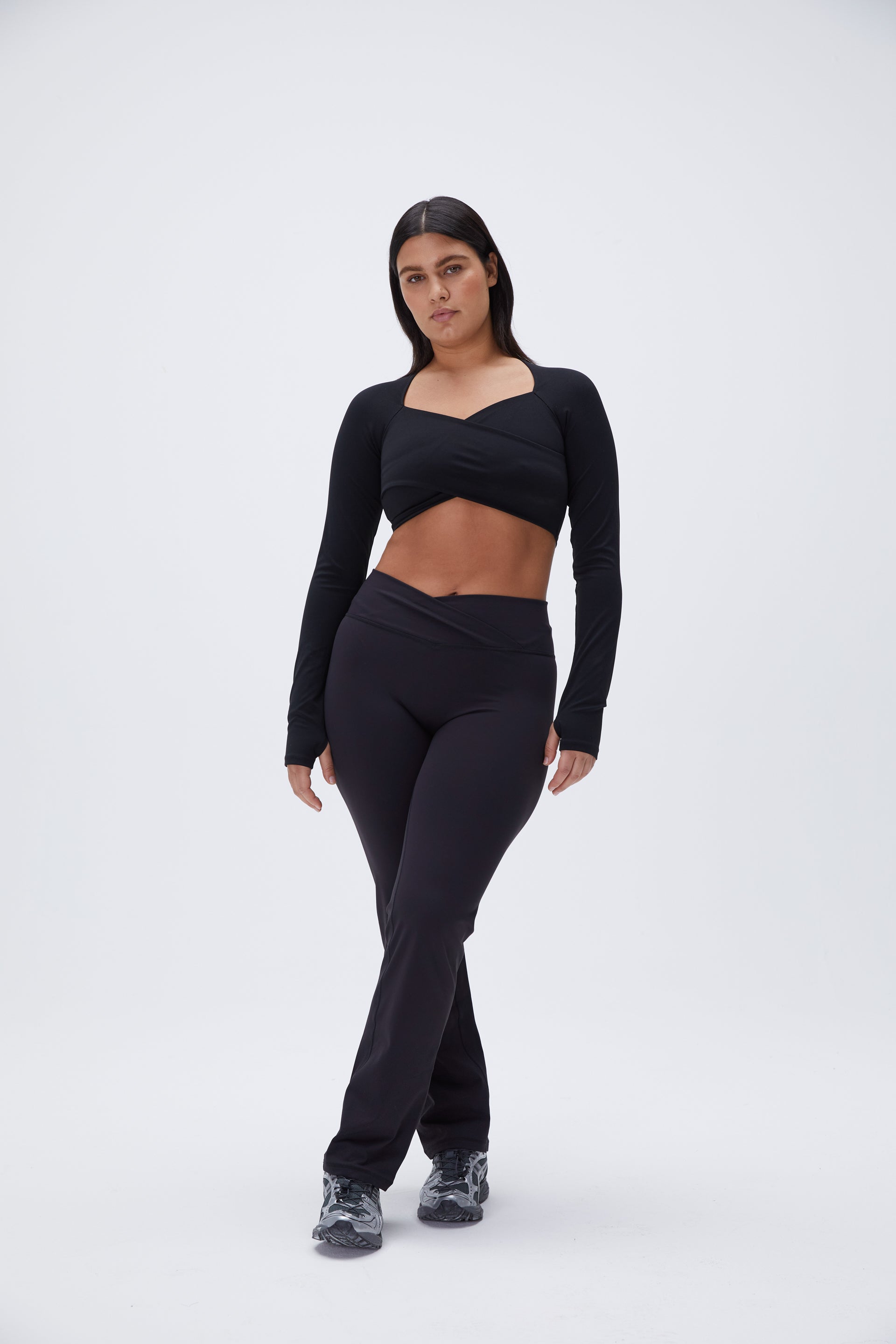 High Waisted Wrap Over Yoga Pants for Women - Black - Comfortable & Stretchy Workout Leggings for Yoga, Pilates, Gym & Lounge