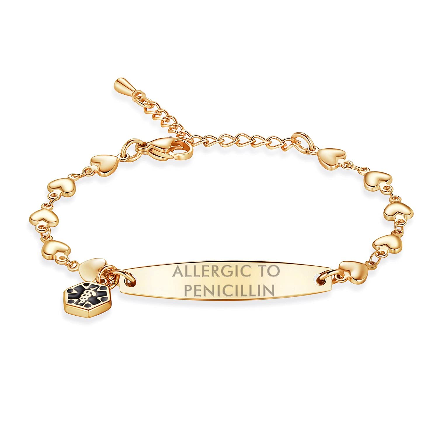Mnmoom Adjustable Medical Alert Bracelets for Women - 6.5 to 8 Inch Heart Link Design with Engraved Medical ID - Perfect for Daily Wear & Emergency Situations