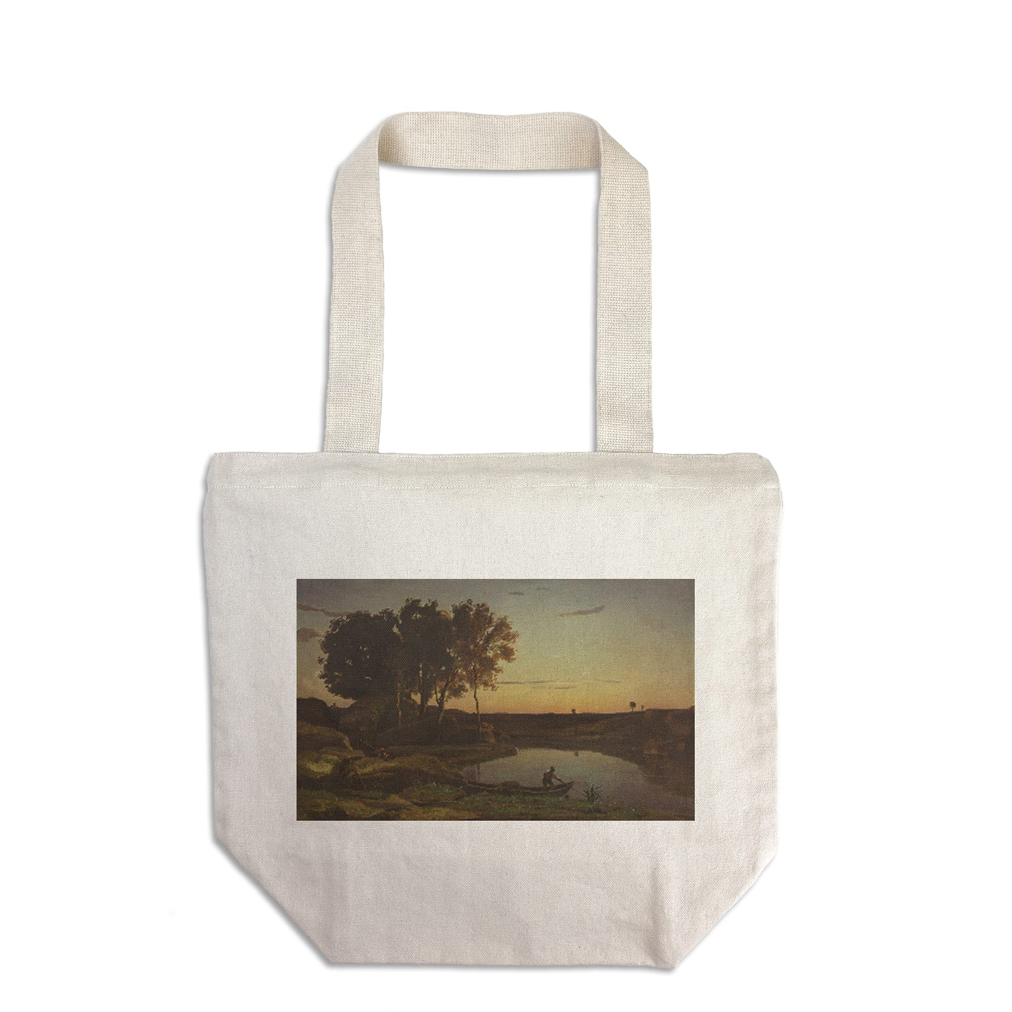 Jean-Baptiste-Camille Corot Landscape with Lake and Boatman 1839 Art Tote Bag - 100% Cotton Canvas Reusable Shopping Bag for Groceries, Beach & Museum Trips