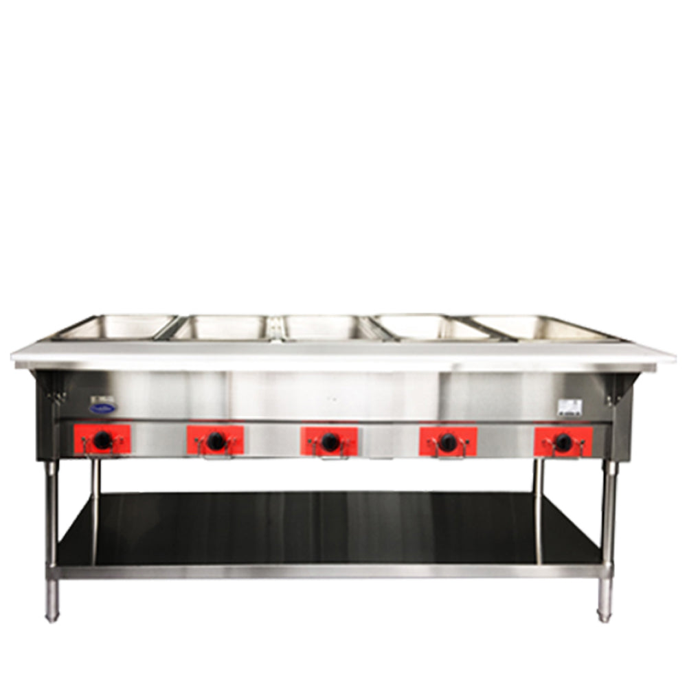 Atosa CSTEB 5C Commercial Electric Steam Table with 5 Pans, Undershelf & Cutting Board - 240V for Restaurants, Catering & Buffet Service