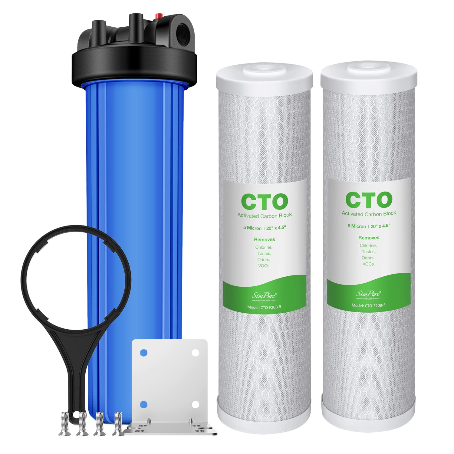 SimPure DB20P 20-Inch Whole House Water Filter System with Carbon Filters - 20