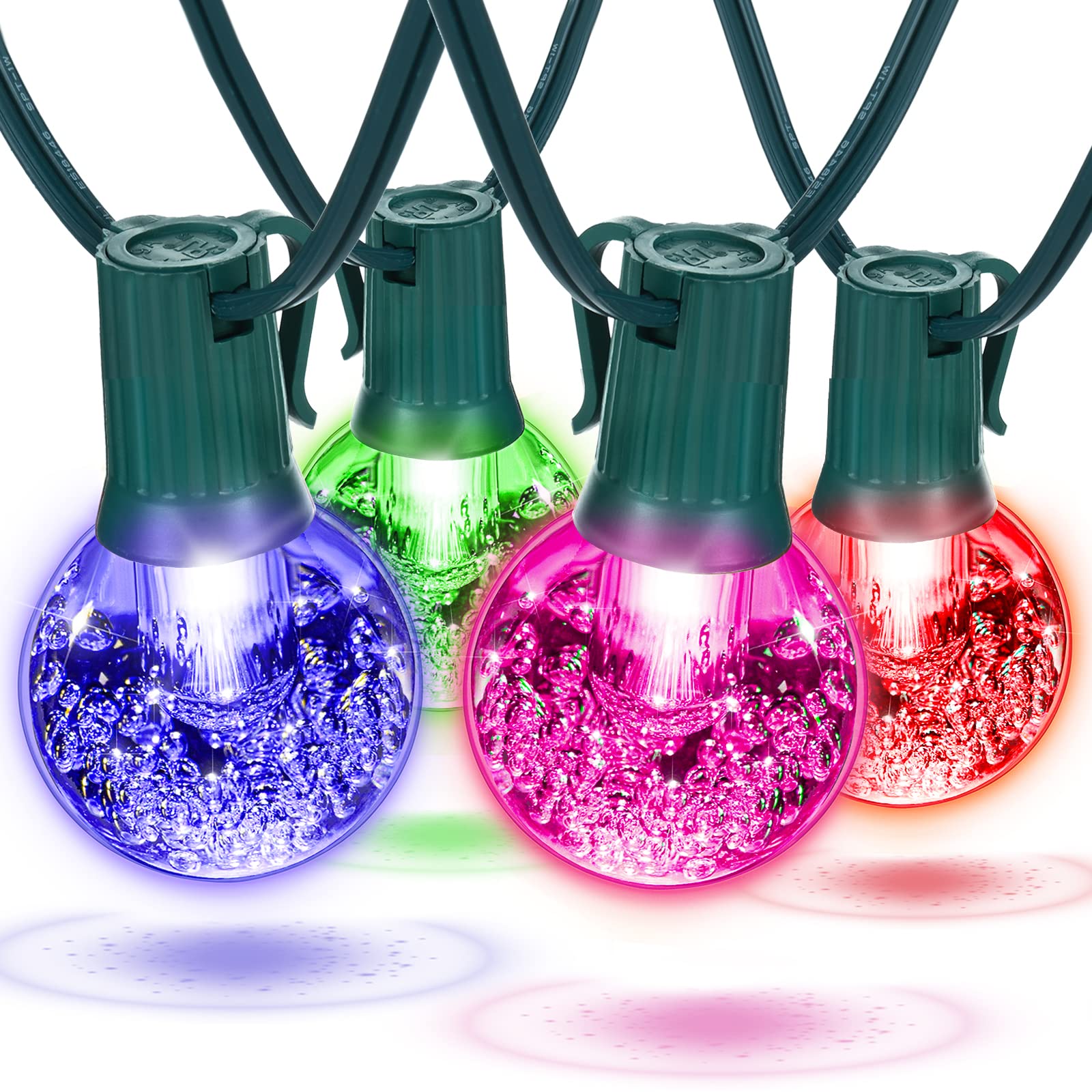 Greenidea Outdoor Patio String Lights - 18 G40 Dimmable Bubble Bulbs (Includes 2 Spare) Connectable Hanging Lights for Garden, Backyard, Porch, Wedding & Party Decor | Perfect for Outdoor Dining, Romantic Ambiance & Holiday Celebrations