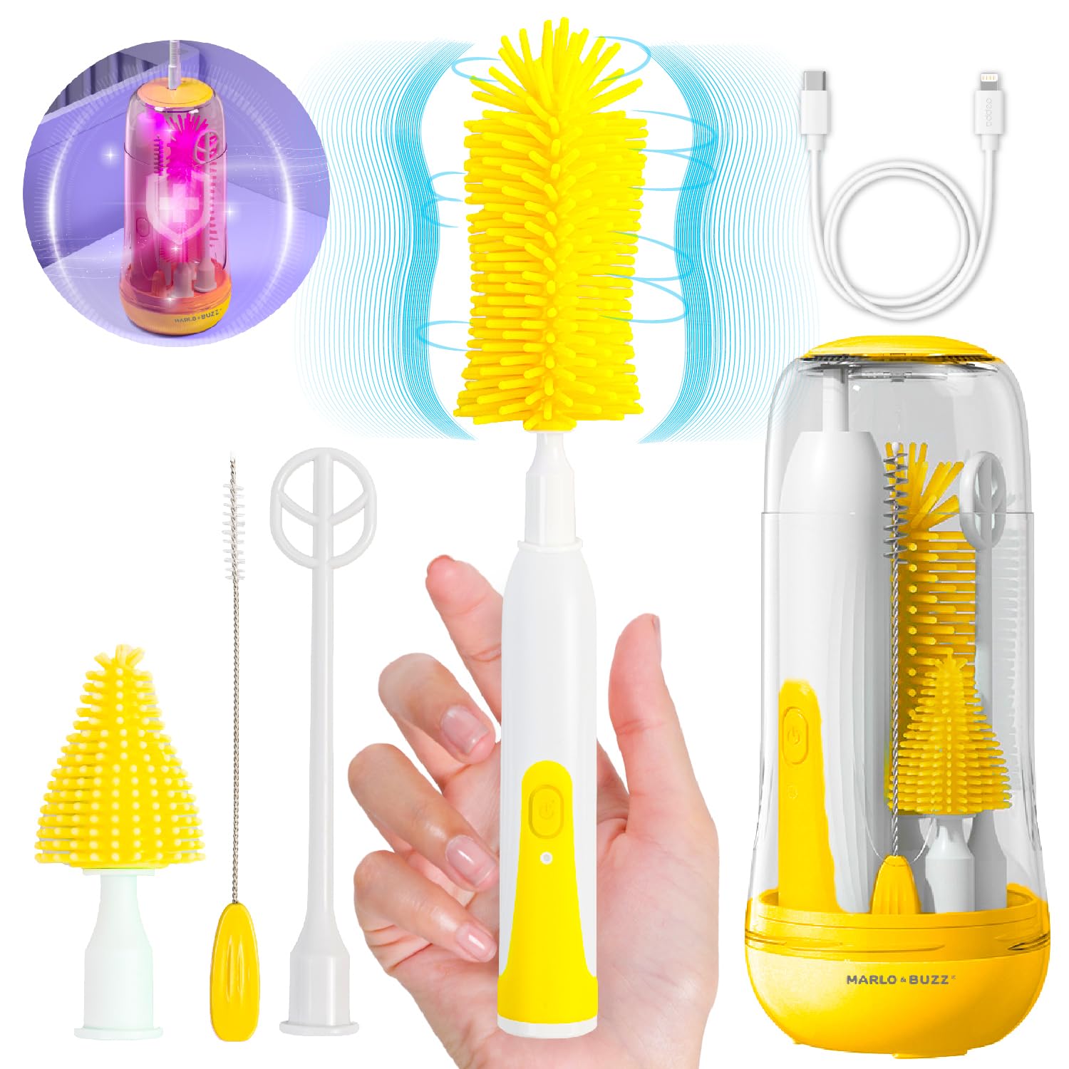Rechargeable Baby Bottle Brush Set - Silicone Cleaner for Milk, Nipples & Straws | Perfect for Travel & Home Use