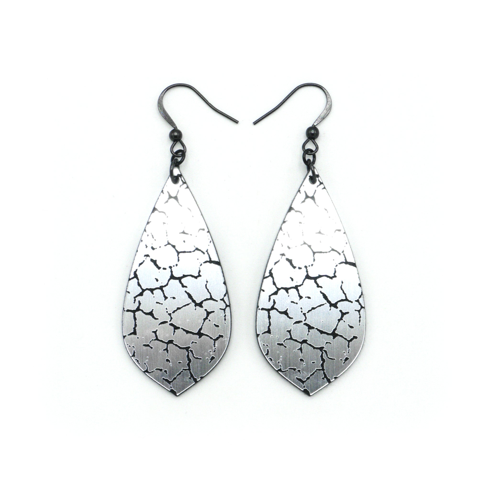 Stylish Acrylic Earrings - Brushed Silver & Black Gem Point [47] | Perfect for Casual Wear, Parties & Gift Giving