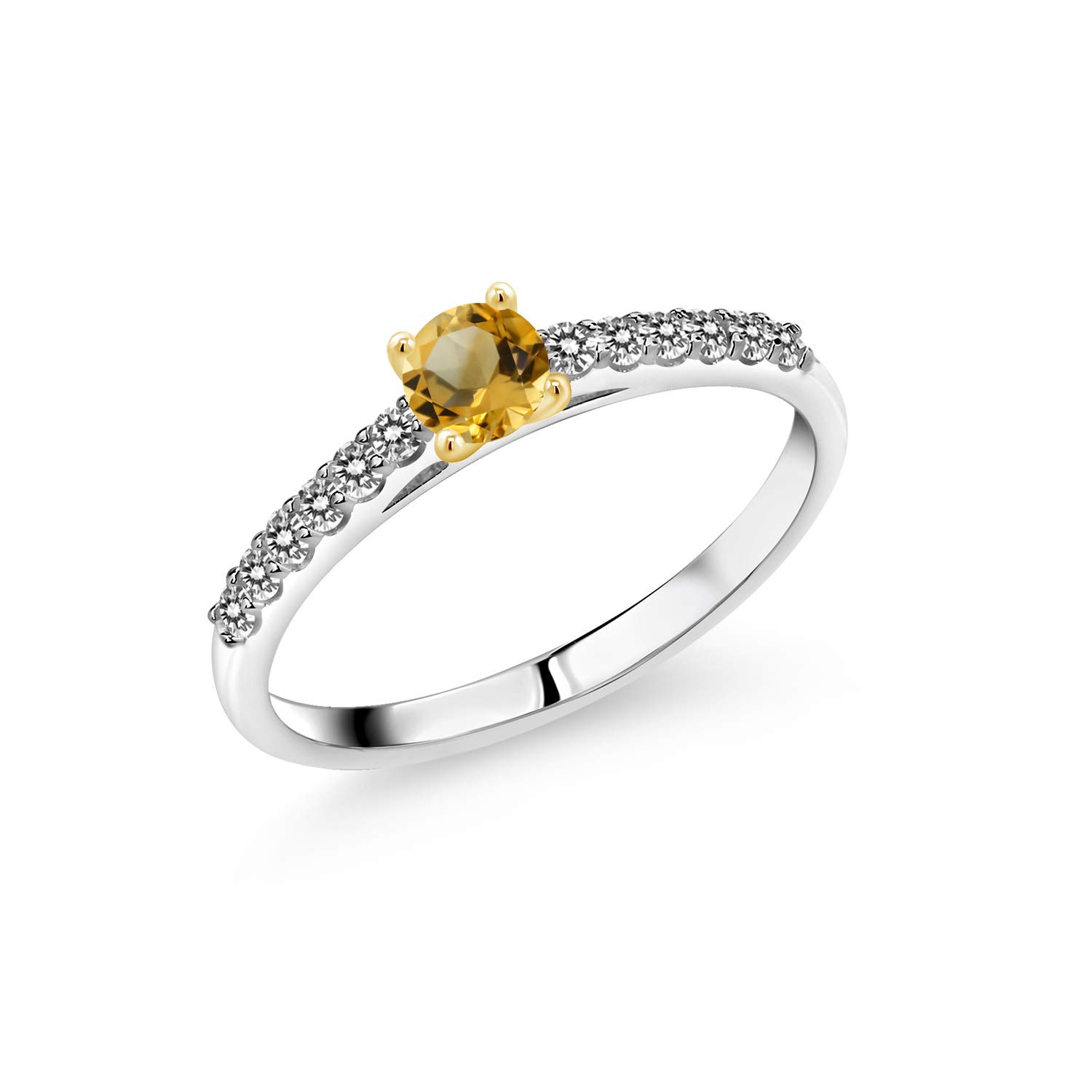 Gem Stone King 925 Sterling Silver & 10K Yellow Gold Women's Engagement Ring with White Diamond & Yellow Citrine (0.46 Cttw) - Perfect for Proposals, Anniversaries & Special Occasions