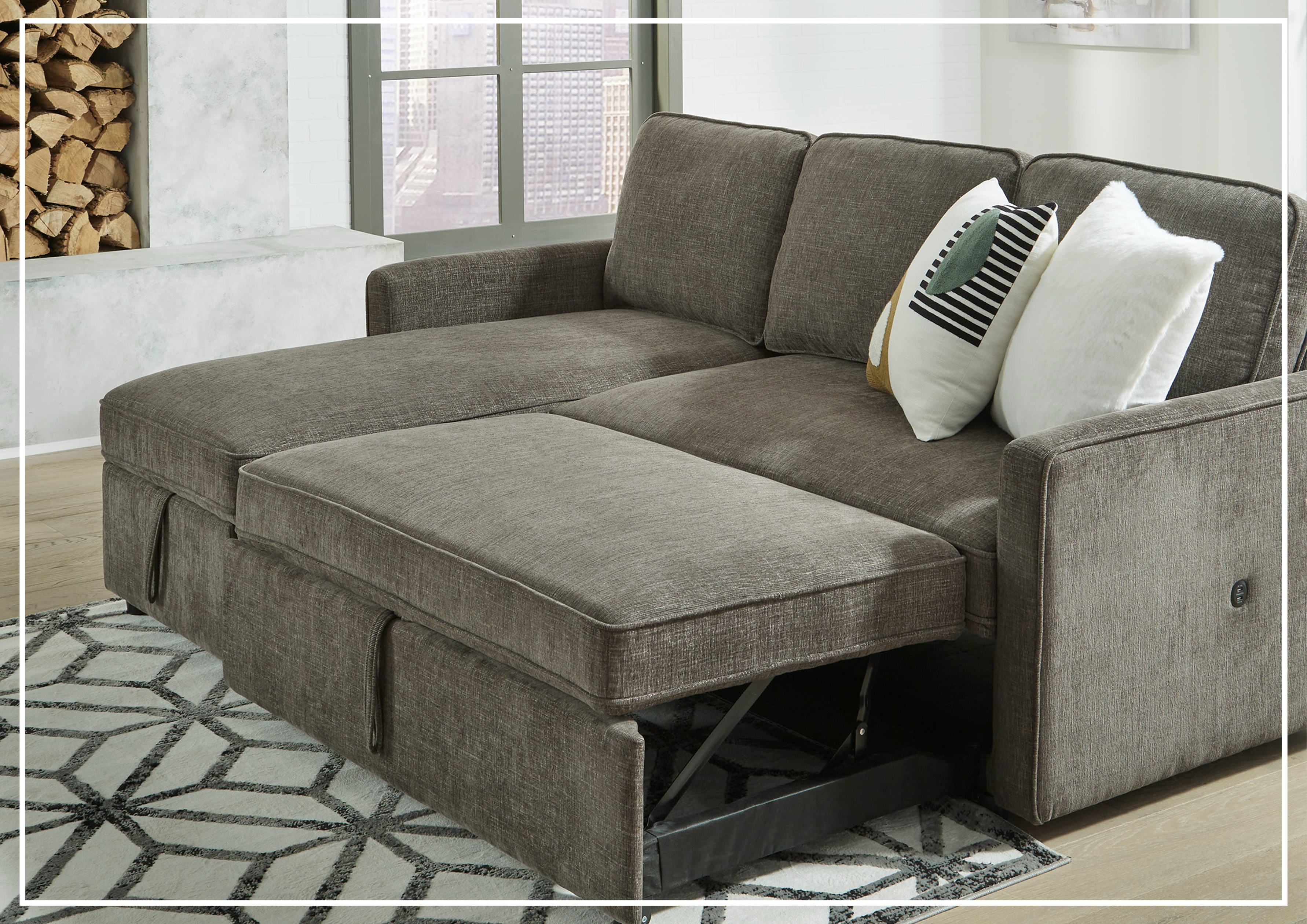 Gio Italia Kyle Fabric L-Shaped Sectional Sofa Bed with Chaise Lounge & Storage | Convertible Sleeper Sofa for Small Spaces, Living Room, Guest Room & Apartments