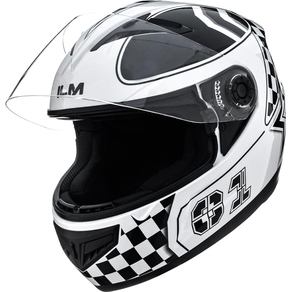 **ILM Full Face Youth Kids Motorcycle Helmet - DOT Certified (Model DP808) for ATV, Dirt Bike & Street Bike - Check Flag Black, Large - Perfect for Off-Roading & Urban Riding**