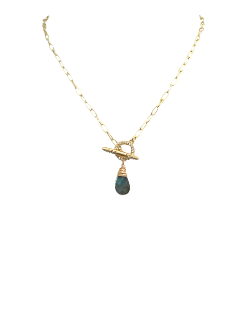 Labradorite Dainty Toggle CZ Necklace - Elegant Cubic Zirconia Pendant Jewelry for Women | Perfect for Everyday Wear, Date Nights & Special Occasions