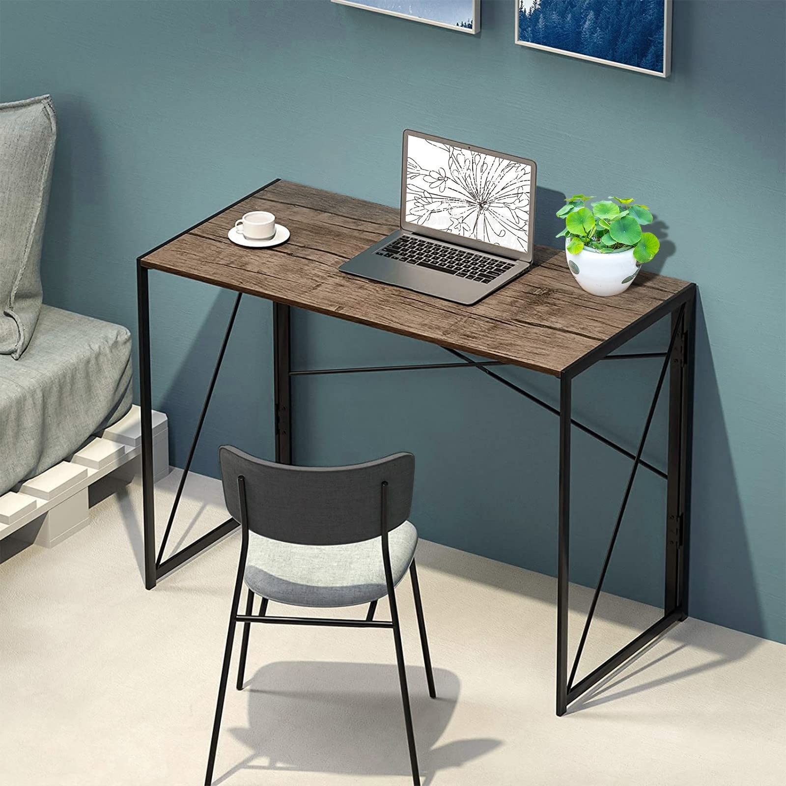 Compact Wood Computer Desk with Storage Drawers - Home Office Workstation for Small Spaces (39.4